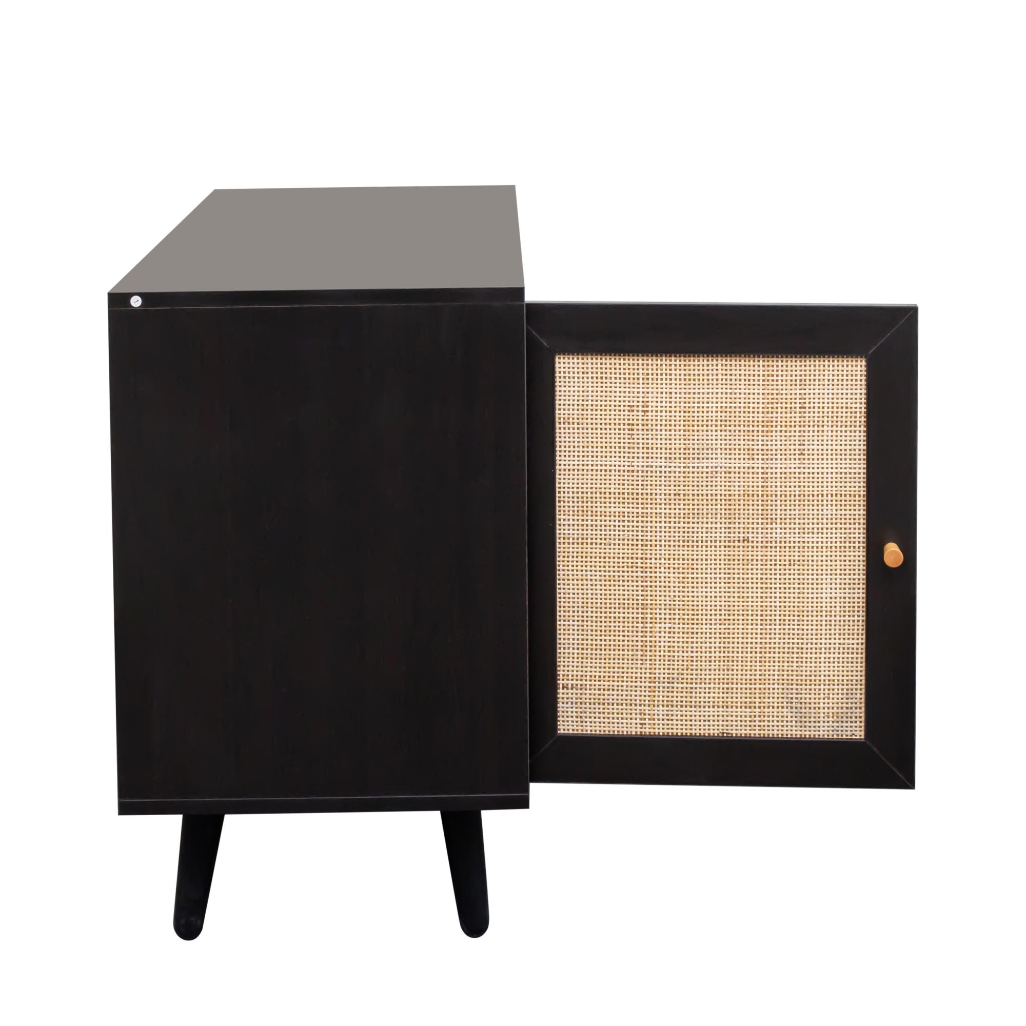 Product photograph of Ferrero Black And Woven Rattan 1 Door Cabinet from Choice Furniture Superstore.