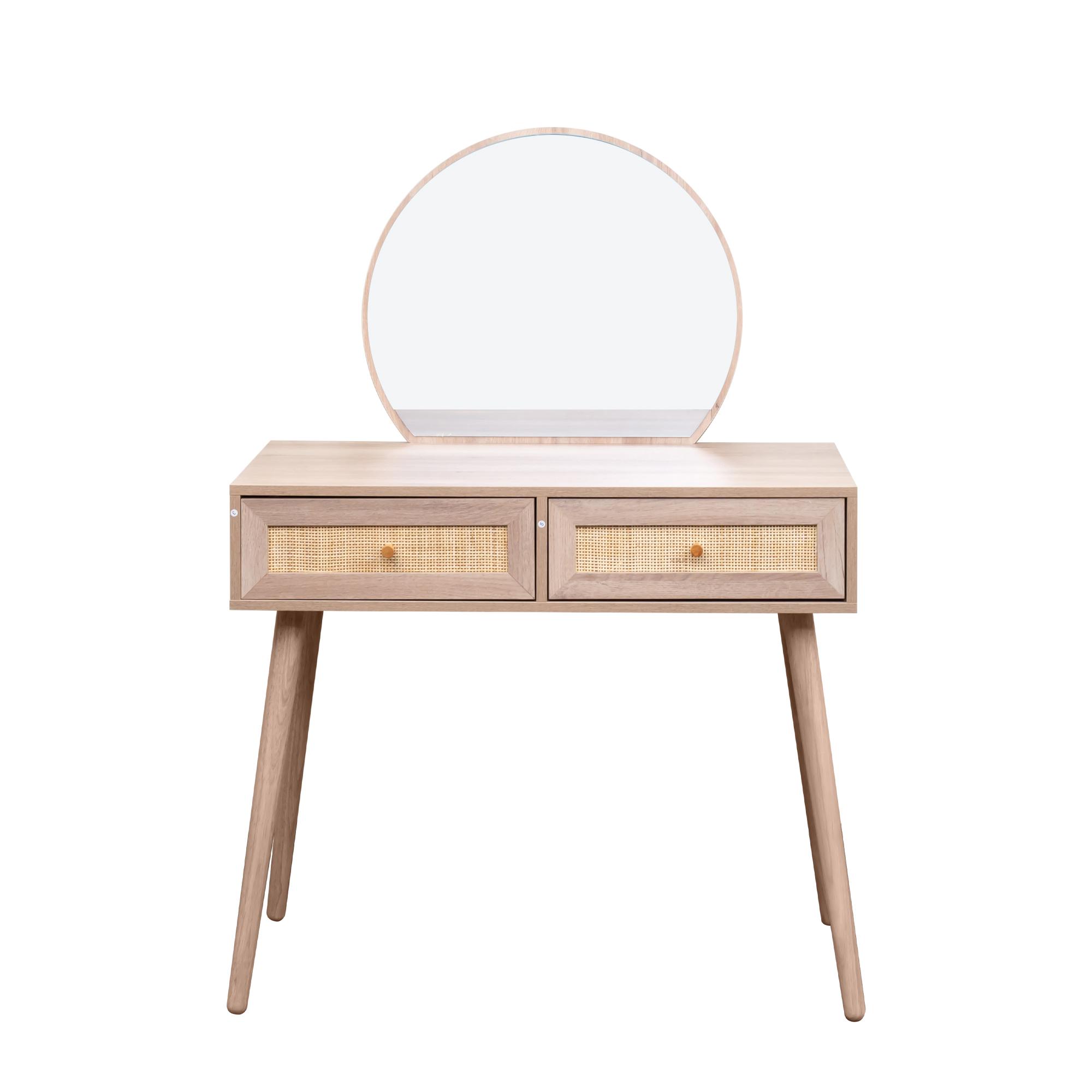 Product photograph of Ferrero Natural And Woven Rattan 2 Drawer Dressing Table With Mirror from Choice Furniture Superstore.