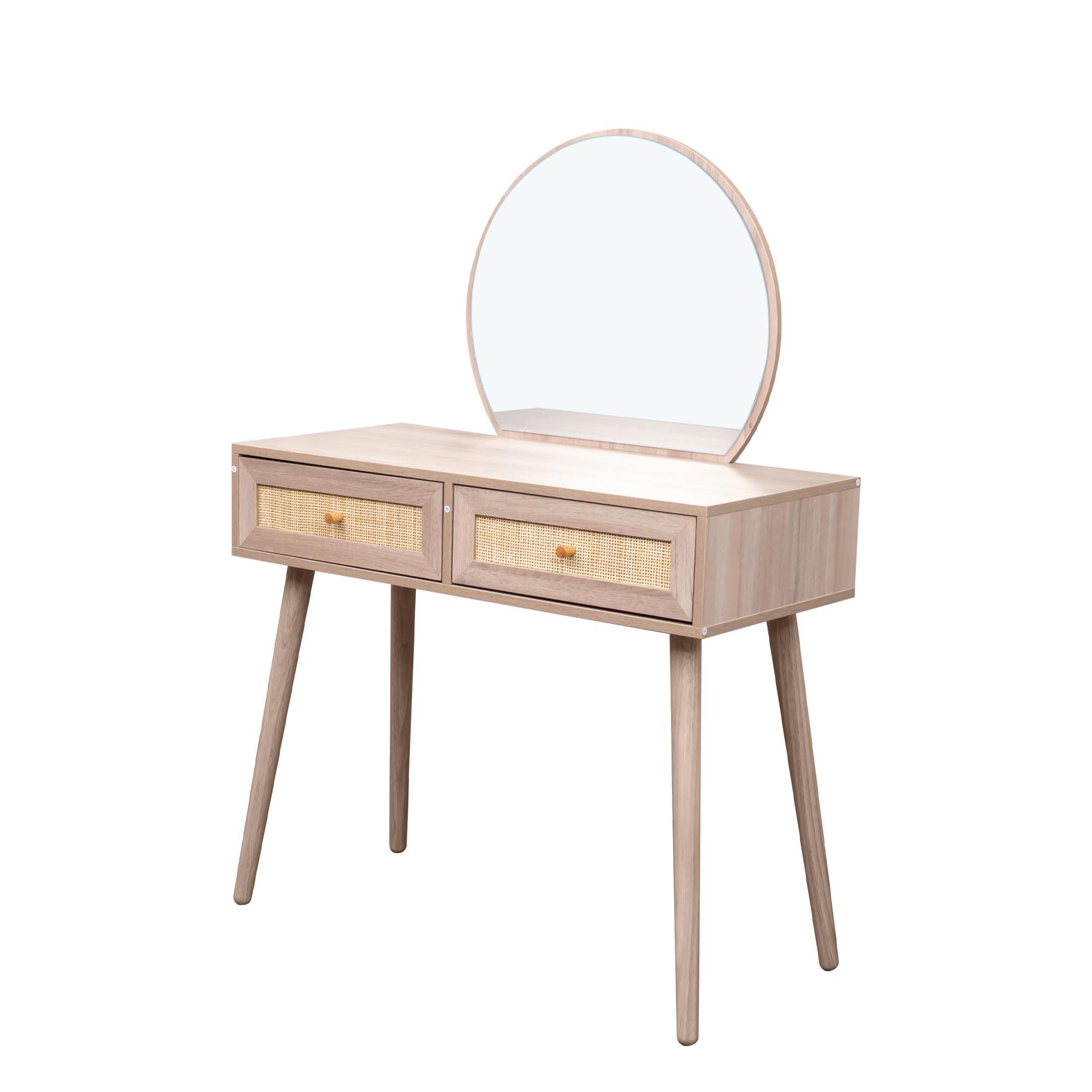 Product photograph of Ferrero Natural And Woven Rattan 2 Drawer Dressing Table With Mirror from Choice Furniture Superstore.