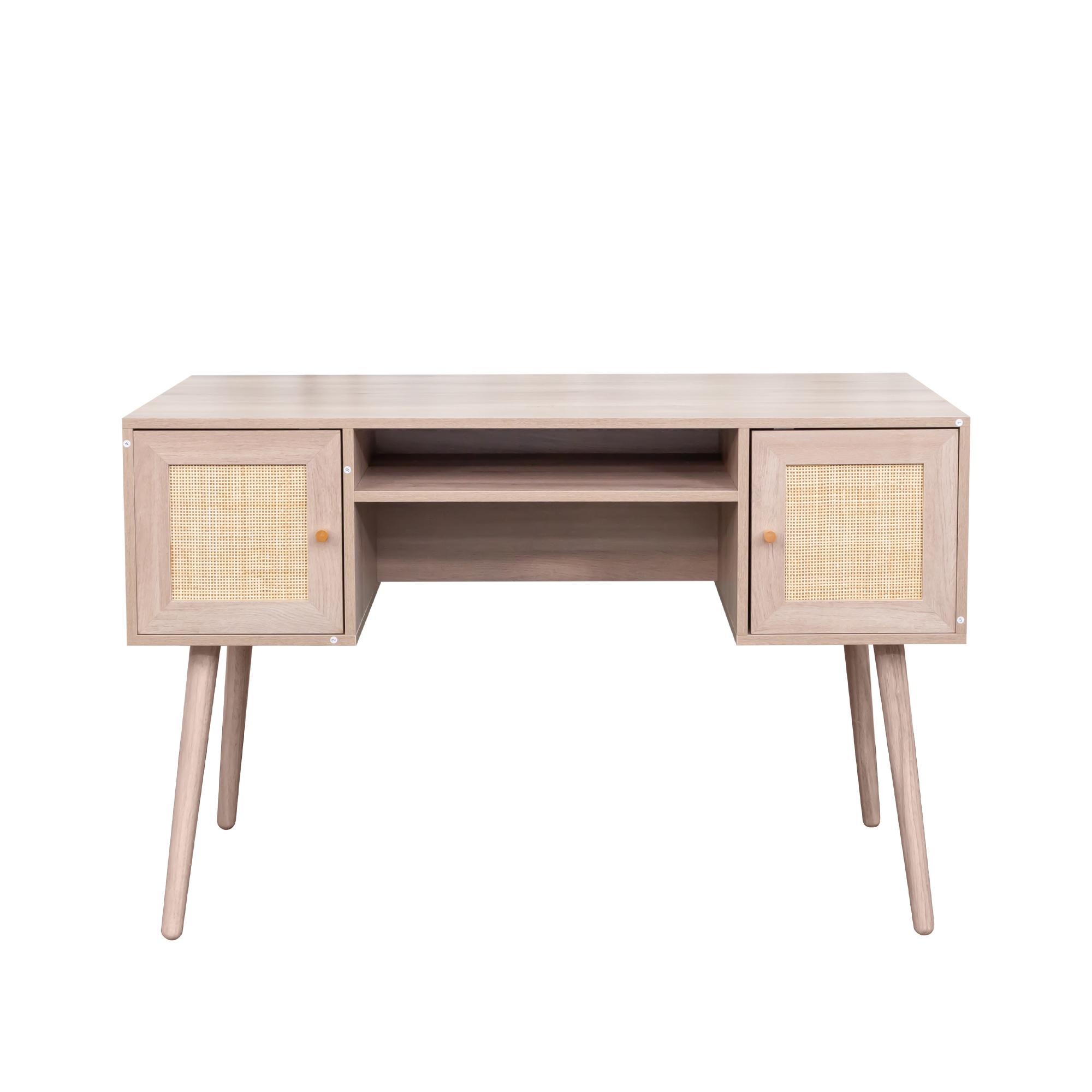 Product photograph of Ferrero Natural And Woven Rattan 2 Drawer Desk from Choice Furniture Superstore.