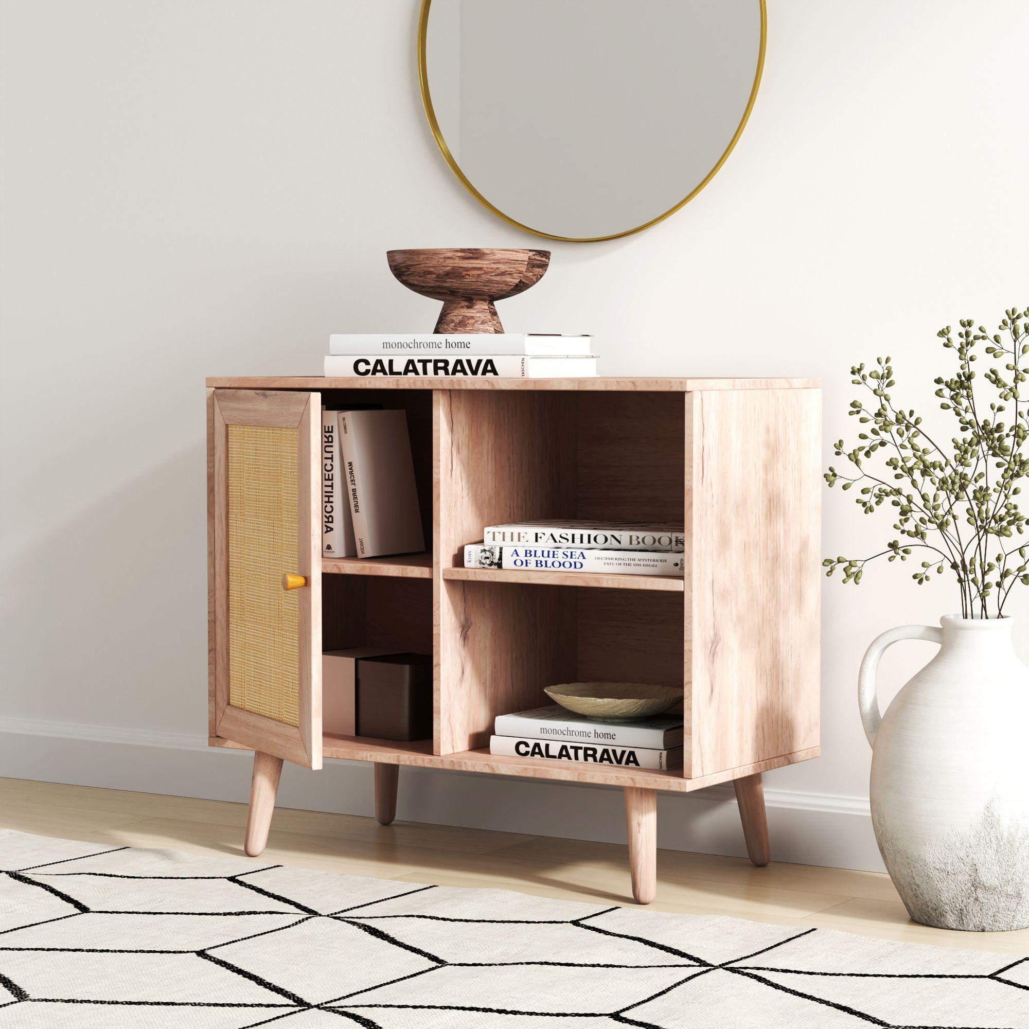 Product photograph of Ferrero Natural And Woven Rattan 1 Door Cabinet from Choice Furniture Superstore.
