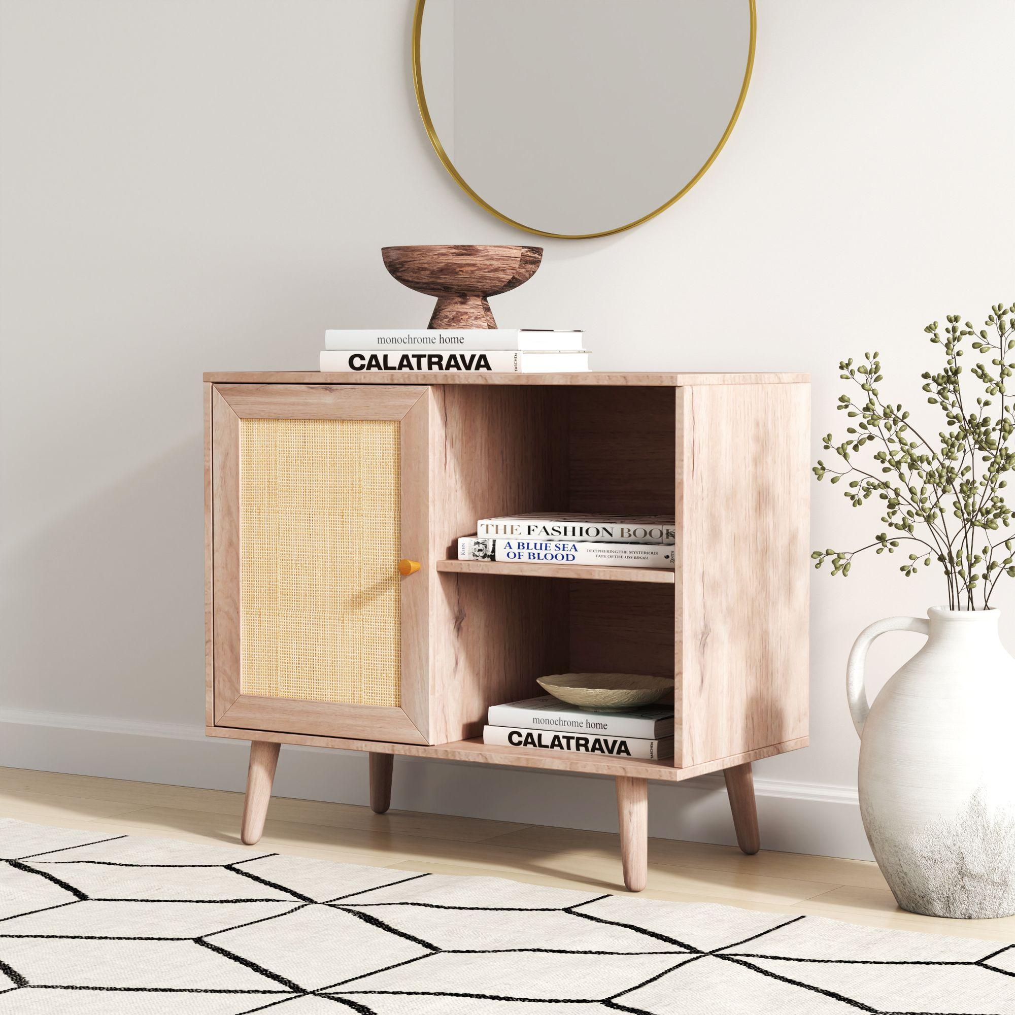 Product photograph of Ferrero Natural And Woven Rattan 1 Door Cabinet from Choice Furniture Superstore.
