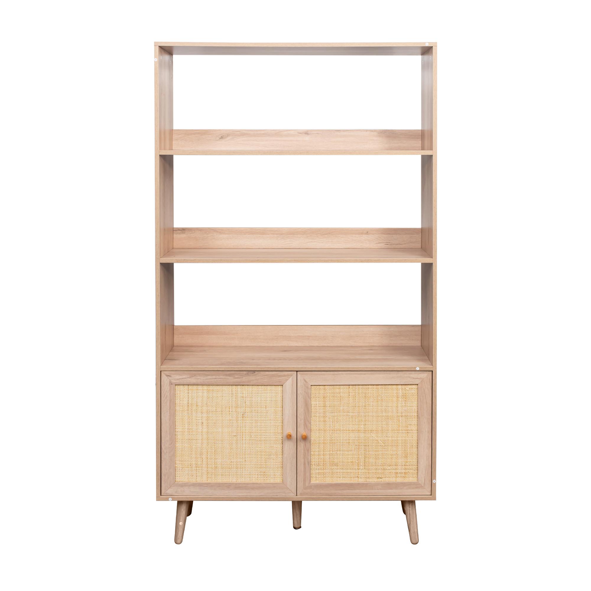 Product photograph of Ferrero Natural And Woven Rattan Open Shelving Unit With Cupboard from Choice Furniture Superstore.