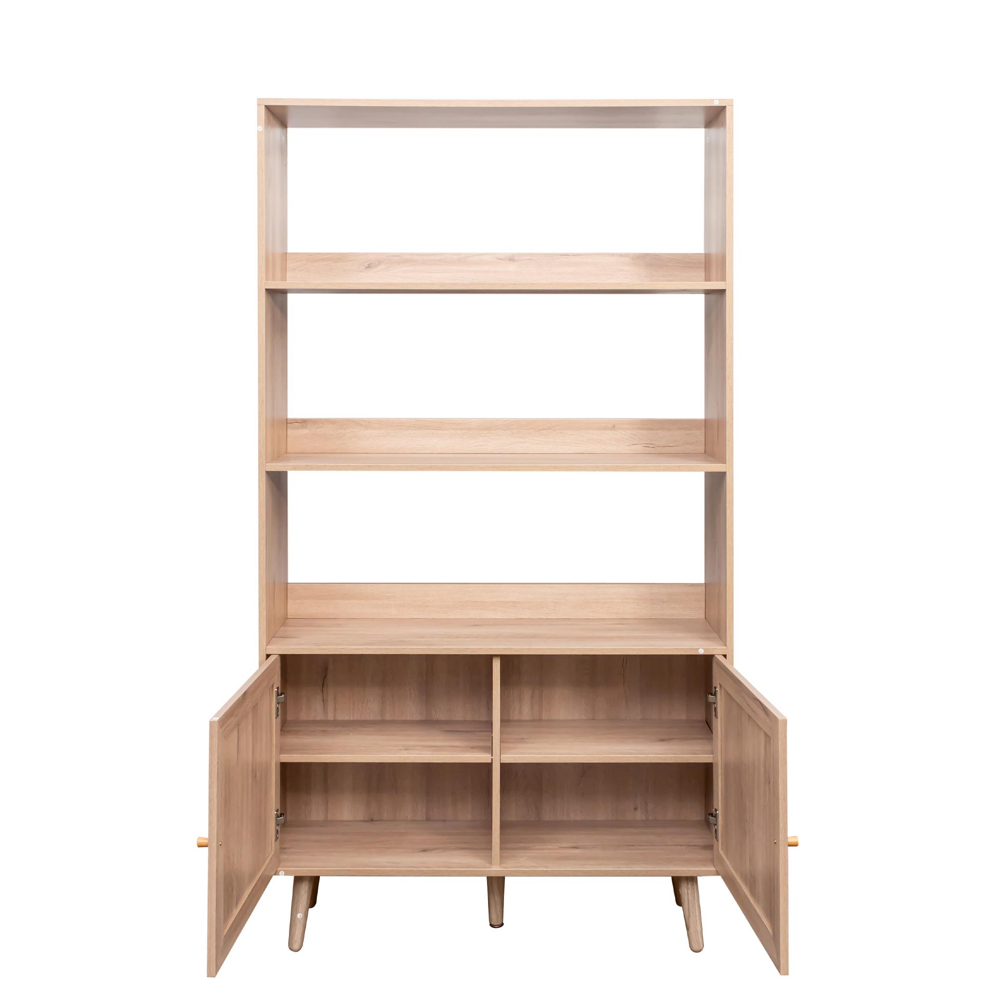 Product photograph of Ferrero Natural And Woven Rattan Open Shelving Unit With Cupboard from Choice Furniture Superstore.