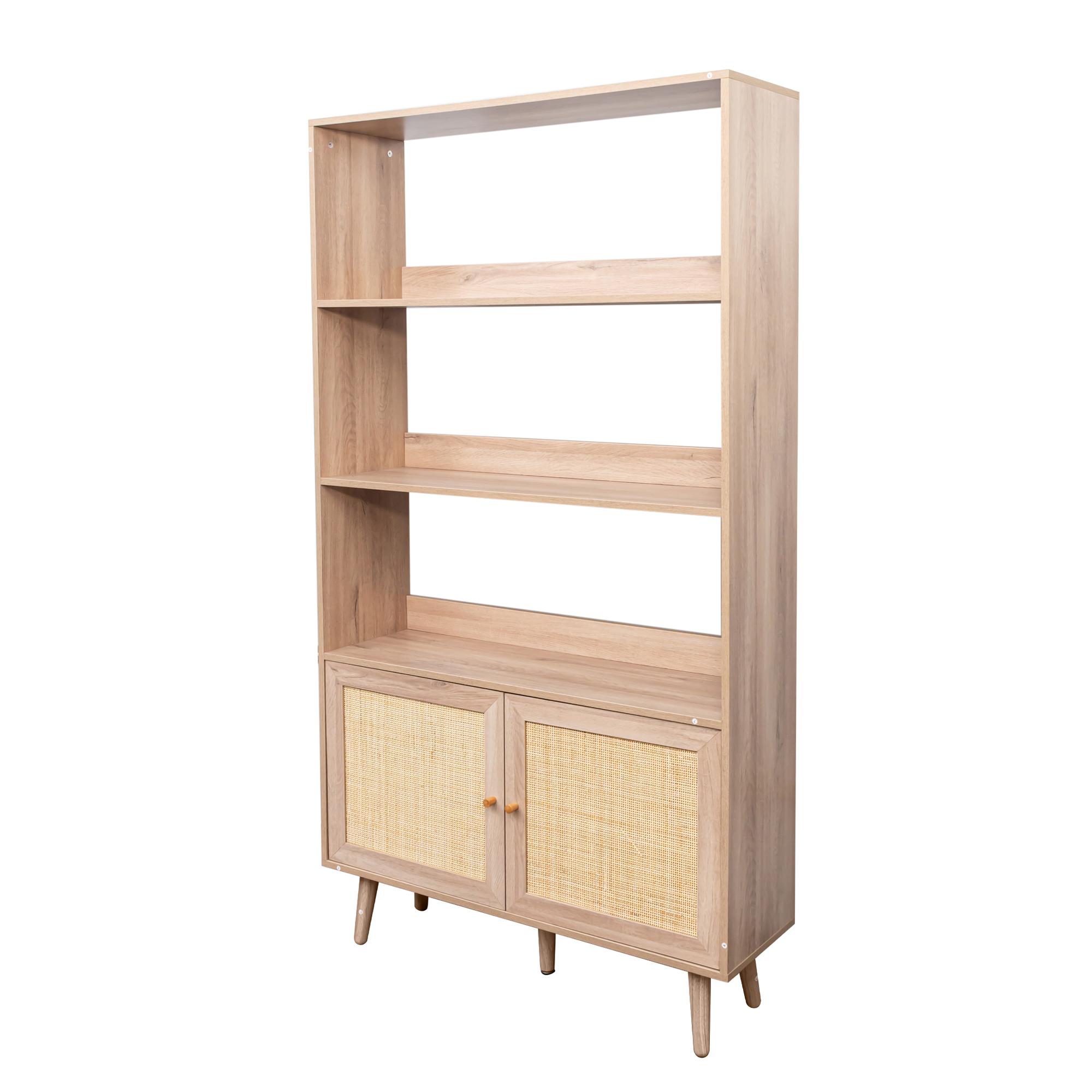 Product photograph of Ferrero Natural And Woven Rattan Open Shelving Unit With Cupboard from Choice Furniture Superstore.