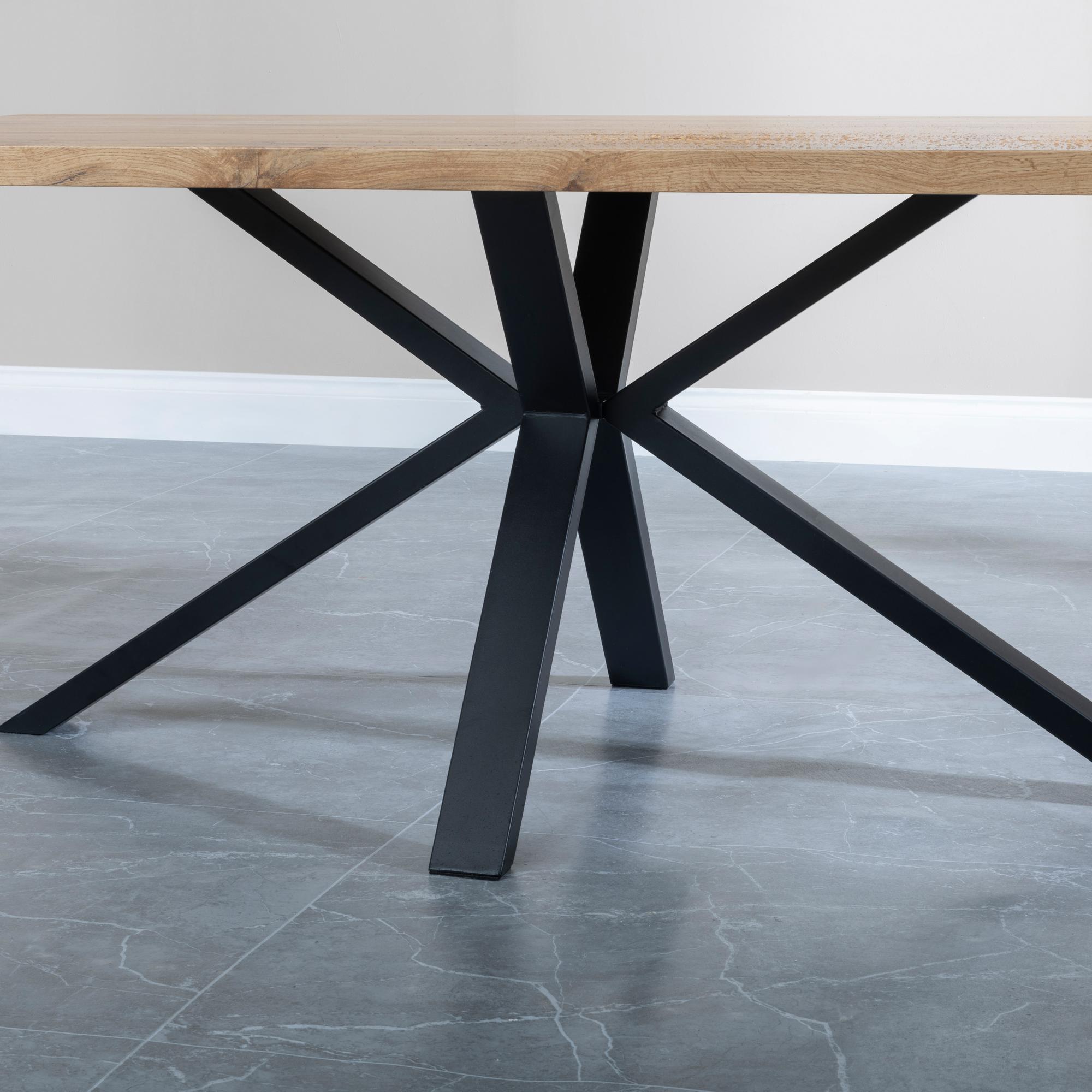 Product photograph of Ezra Industrial Oak Effect Dining Set With Spider Legs - Corona Orange Fabric Dining Chair from Choice Furniture Superstore.