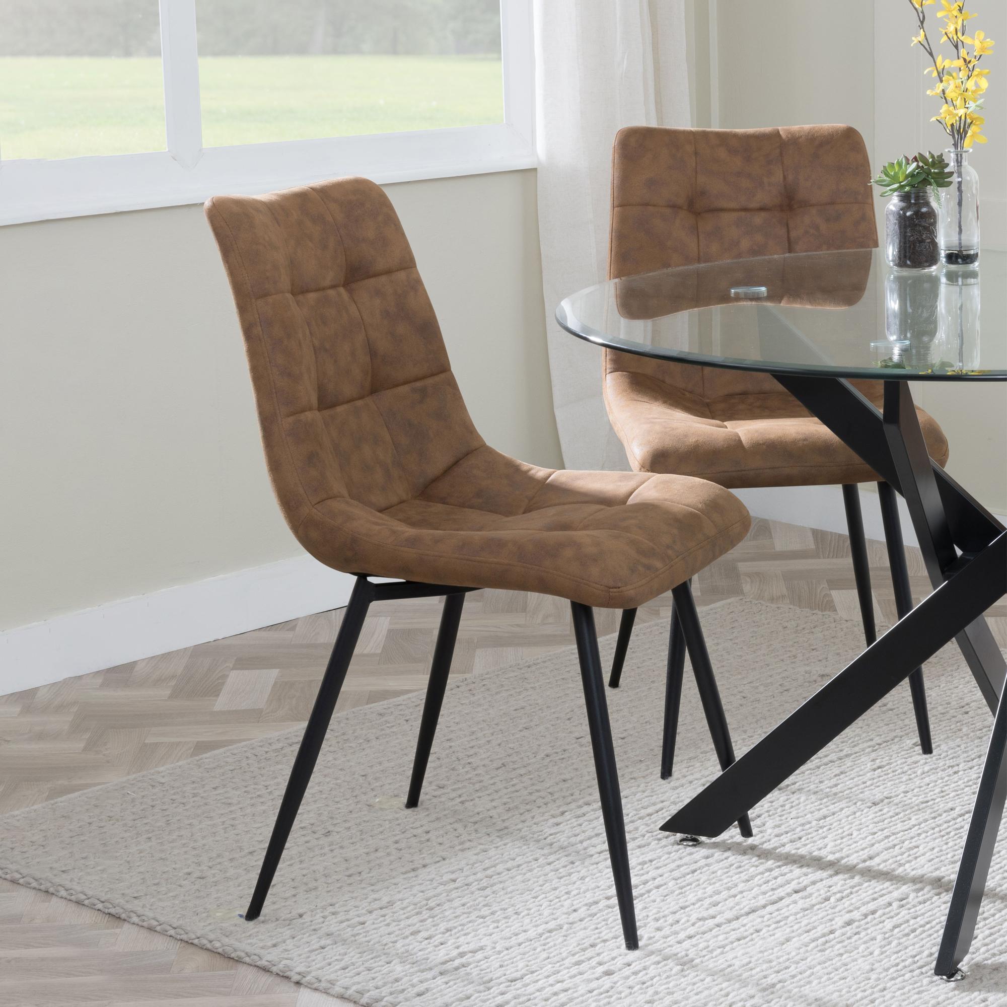 Product photograph of Ezra Industrial Oak Effect Dining Set With Spider Legs - Corona Brown Fabric Dining Chair from Choice Furniture Superstore.