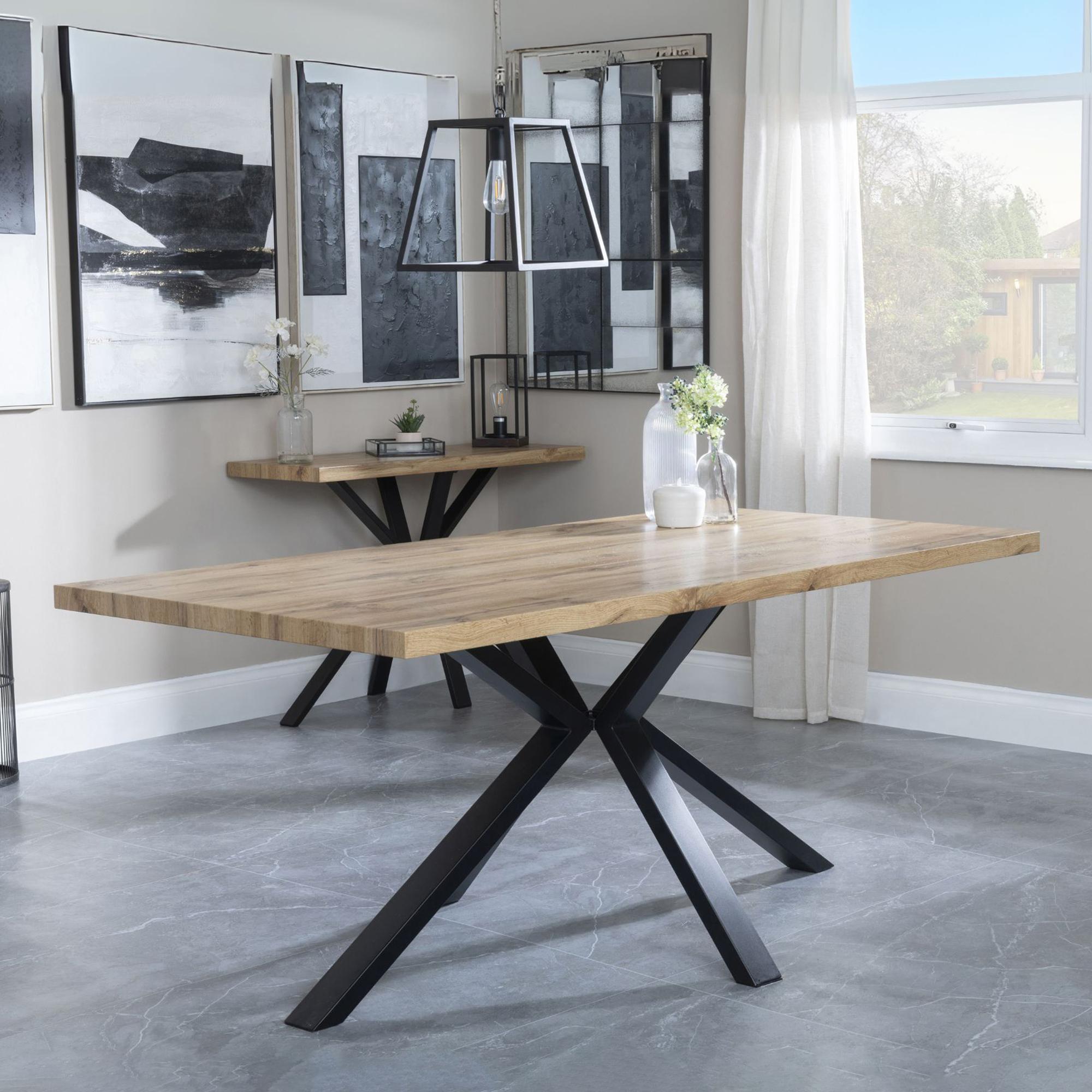 Product photograph of Ezra Industrial Oak Effect Dining Set With Spider Legs - Darwin Grey Fabric Dining Chair from Choice Furniture Superstore.