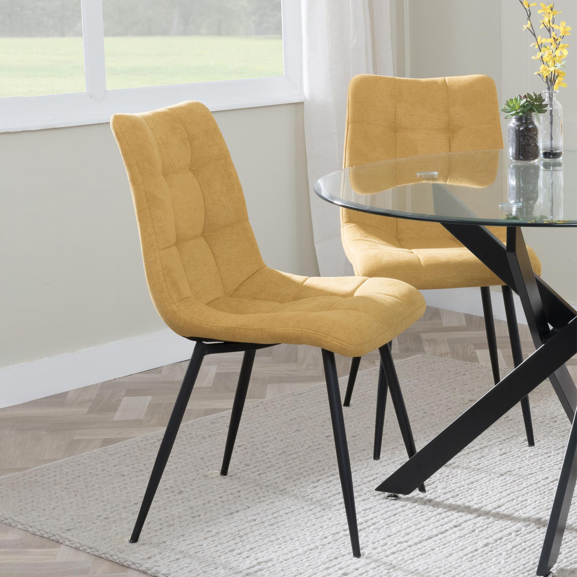 Product photograph of Maldon Black Ceramic Dining Set - Corona Yellow Fabric Dining Chair from Choice Furniture Superstore.