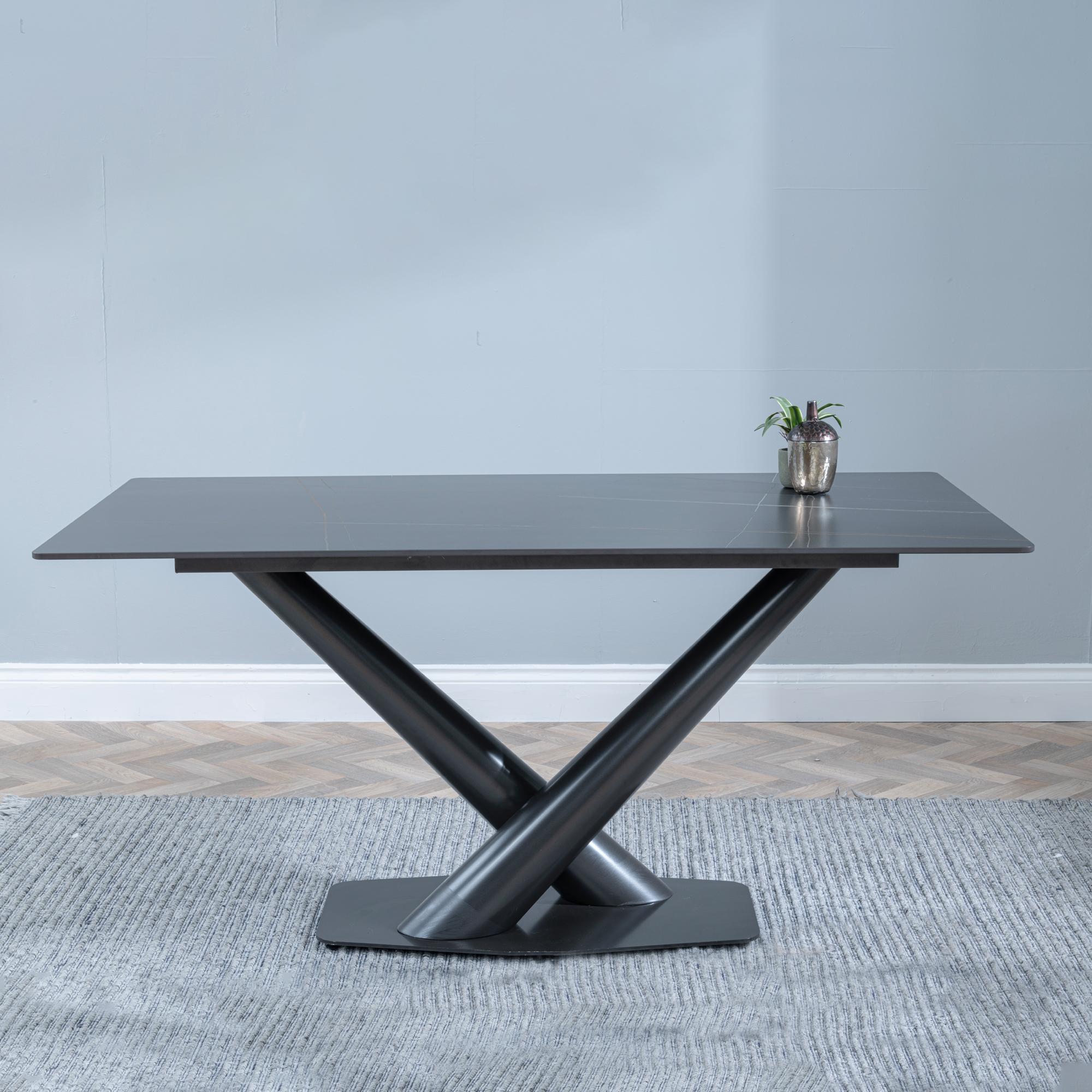 Product photograph of Maldon Black Ceramic Dining Set - Metro Grey Leather Dining Chair With Black Legs from Choice Furniture Superstore.