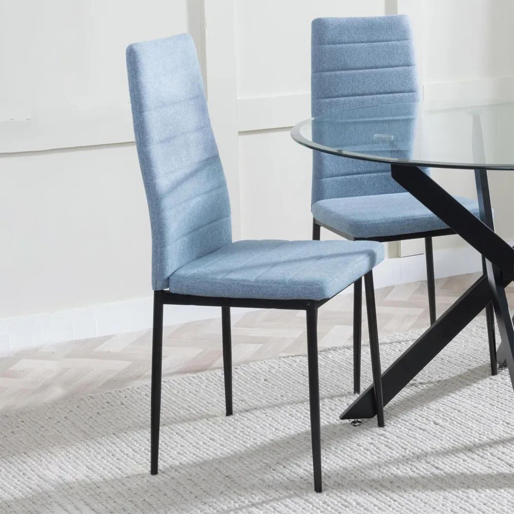 Product photograph of Maldon Grey Ceramic Dining Set - Lido Blue Fabric Dining Chair With Black Legs from Choice Furniture Superstore.