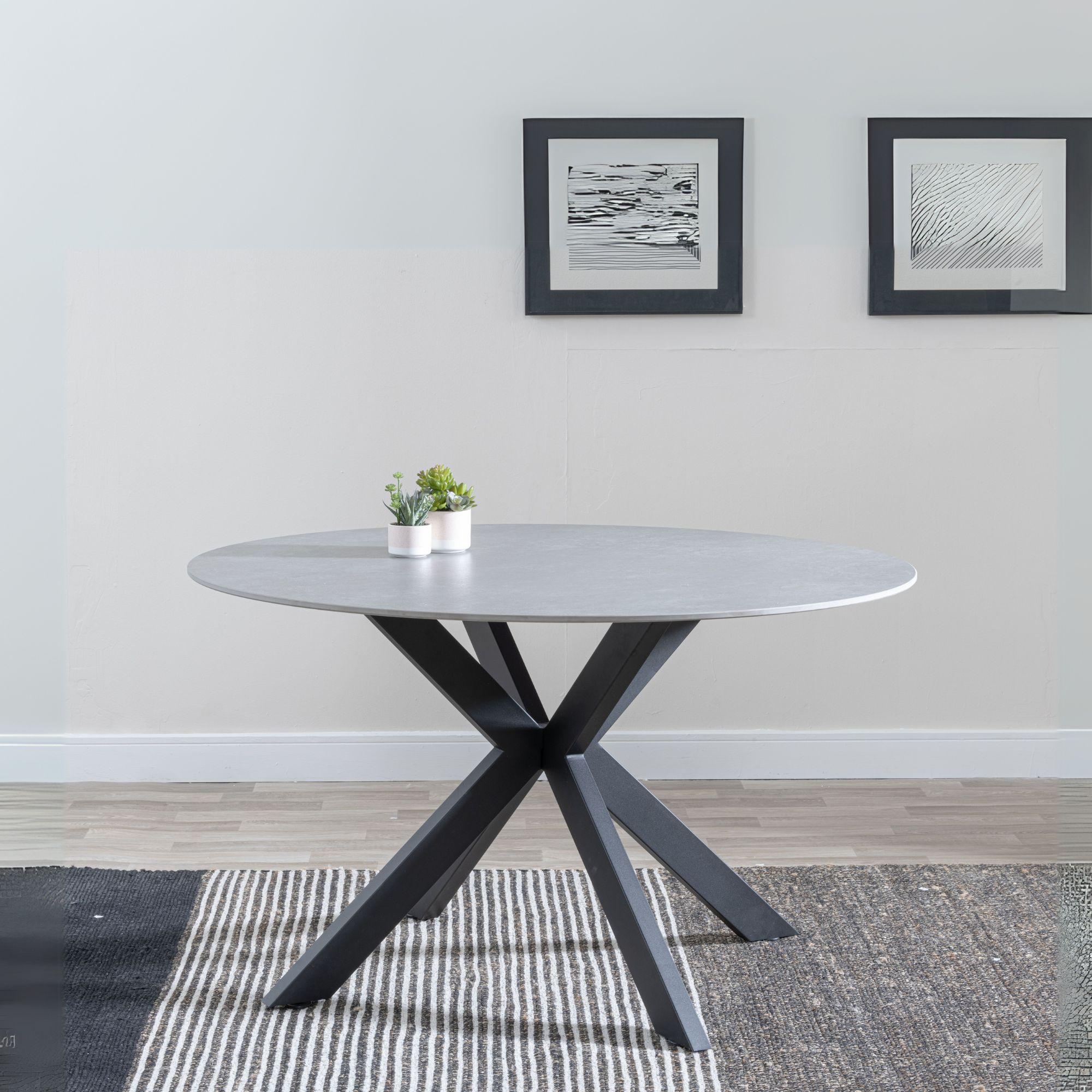 Product photograph of Novara Grey Ceramic 4 Seater Round Dining Set - 4 Corona Grey Fabric Dining Chair from Choice Furniture Superstore.