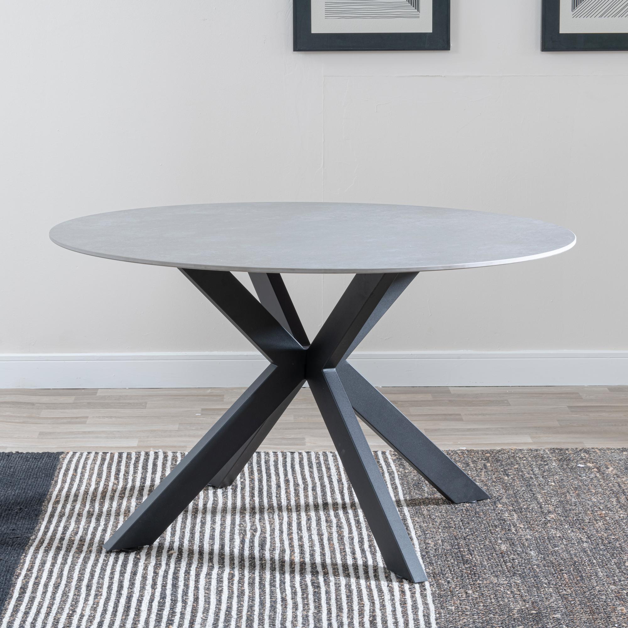 Product photograph of Novara Grey Ceramic 4 Seater Round Dining Set - 4 Corona Grey Fabric Dining Chair from Choice Furniture Superstore.