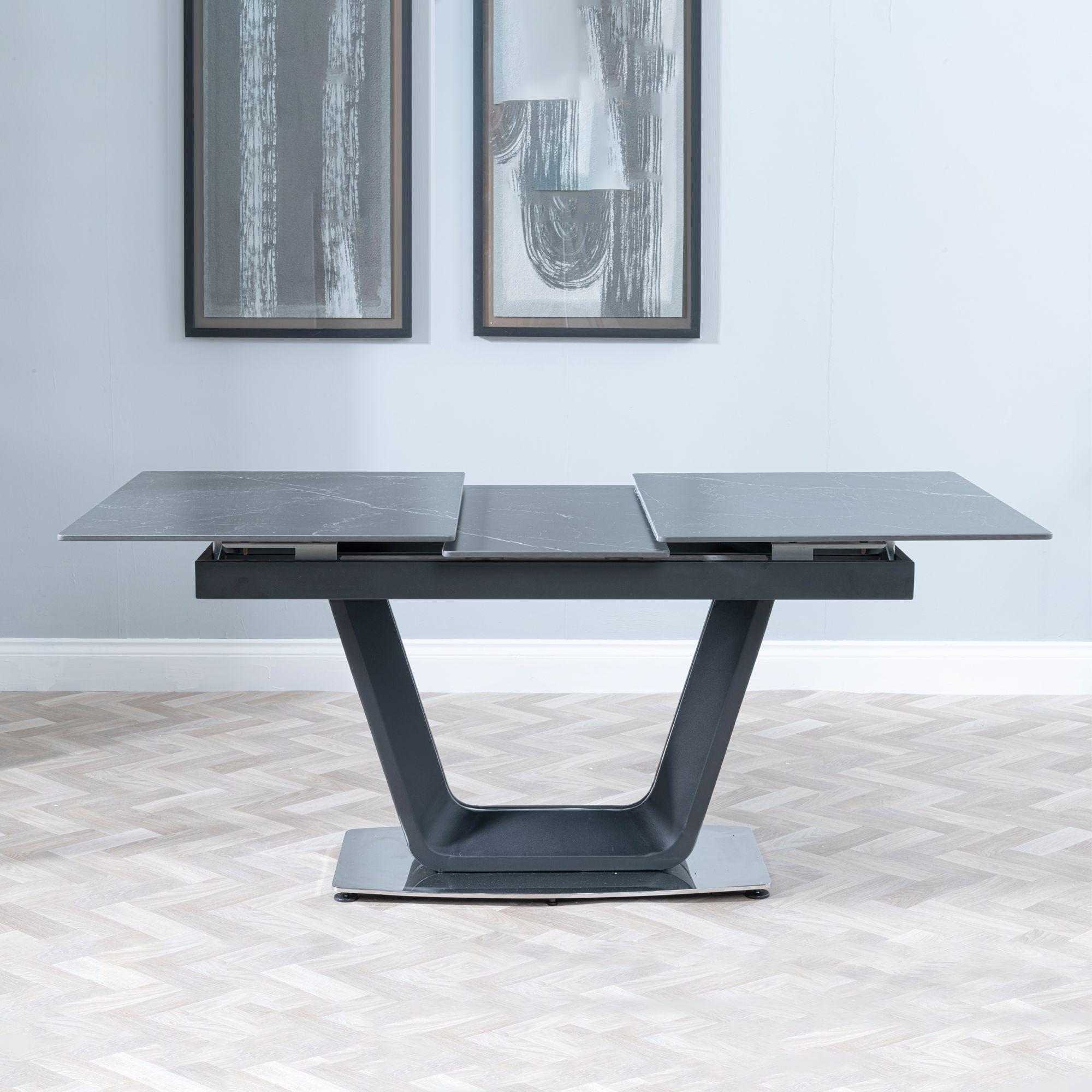 Product photograph of Alpha Black Ceramic Extending Dining Set - Ion Beige Velvet Fabric Swivel Dining Chair from Choice Furniture Superstore.