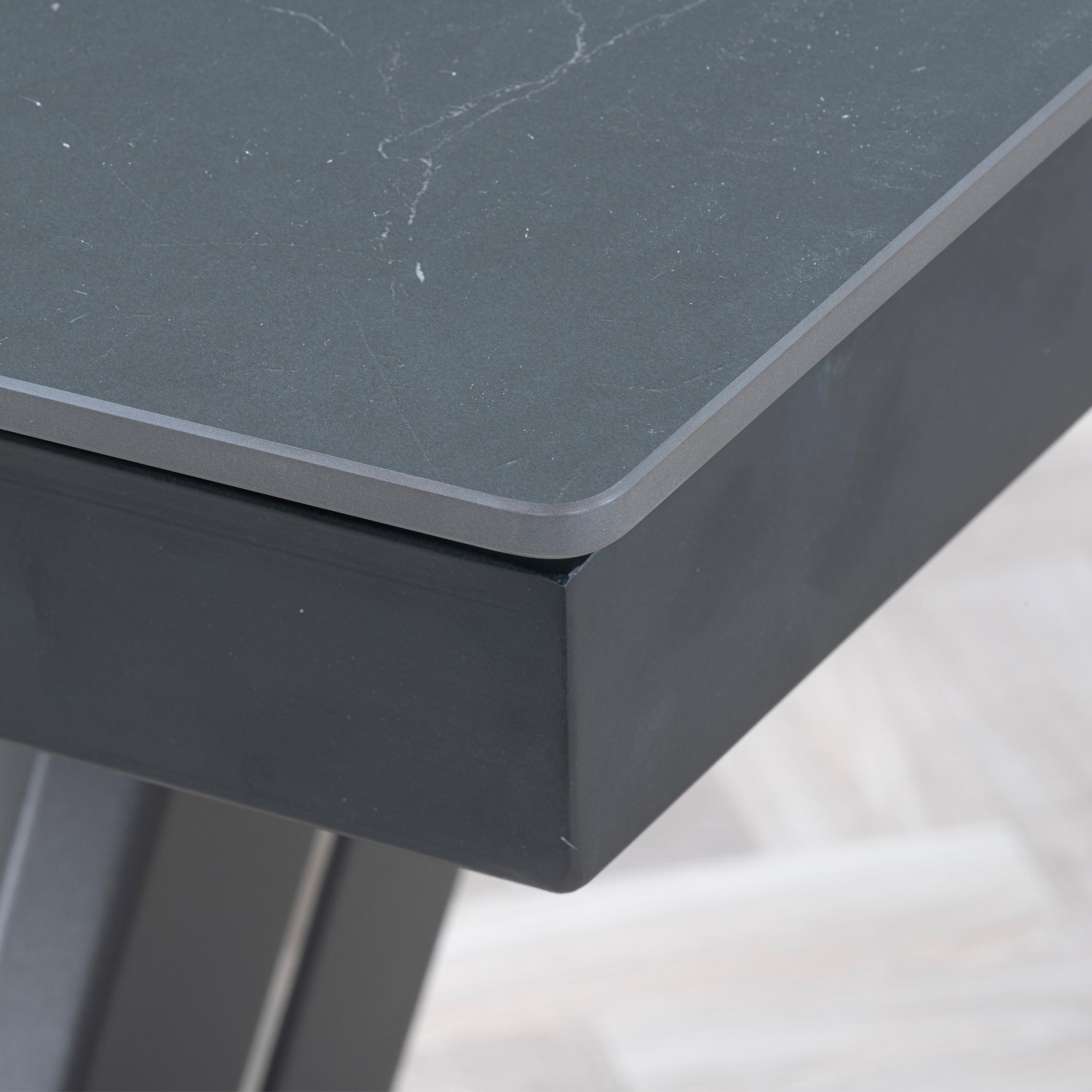 Product photograph of Alpha Black Ceramic Extending Dining Set - Ion Beige Velvet Fabric Swivel Dining Chair from Choice Furniture Superstore.