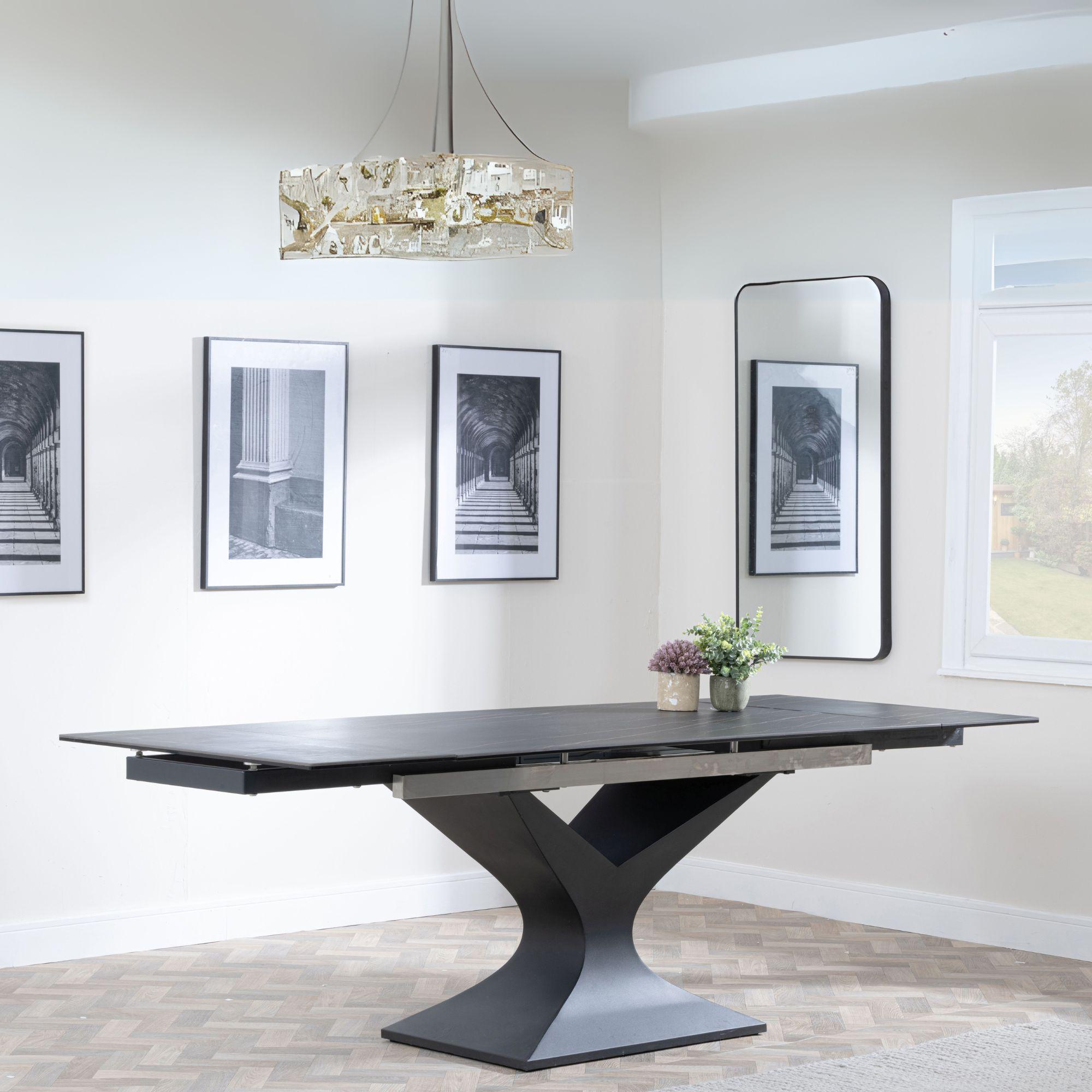 Product photograph of Anvik Black Ceramic Extending Dining Set - Kiefer Grey Boucle Fabric Dining Chair from Choice Furniture Superstore.