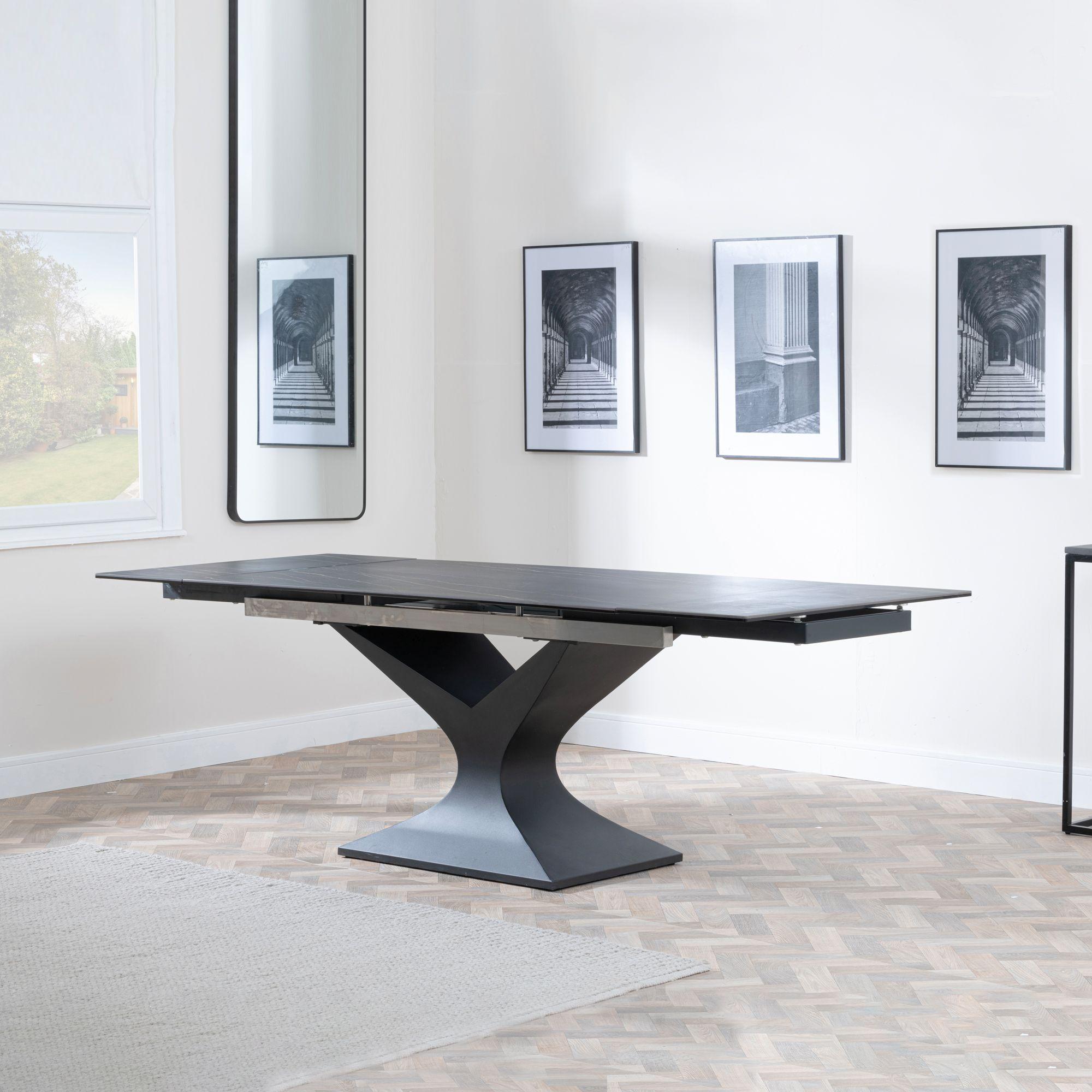 Product photograph of Anvik Black Ceramic Extending Dining Set - Kiefer Grey Boucle Fabric Dining Chair from Choice Furniture Superstore.