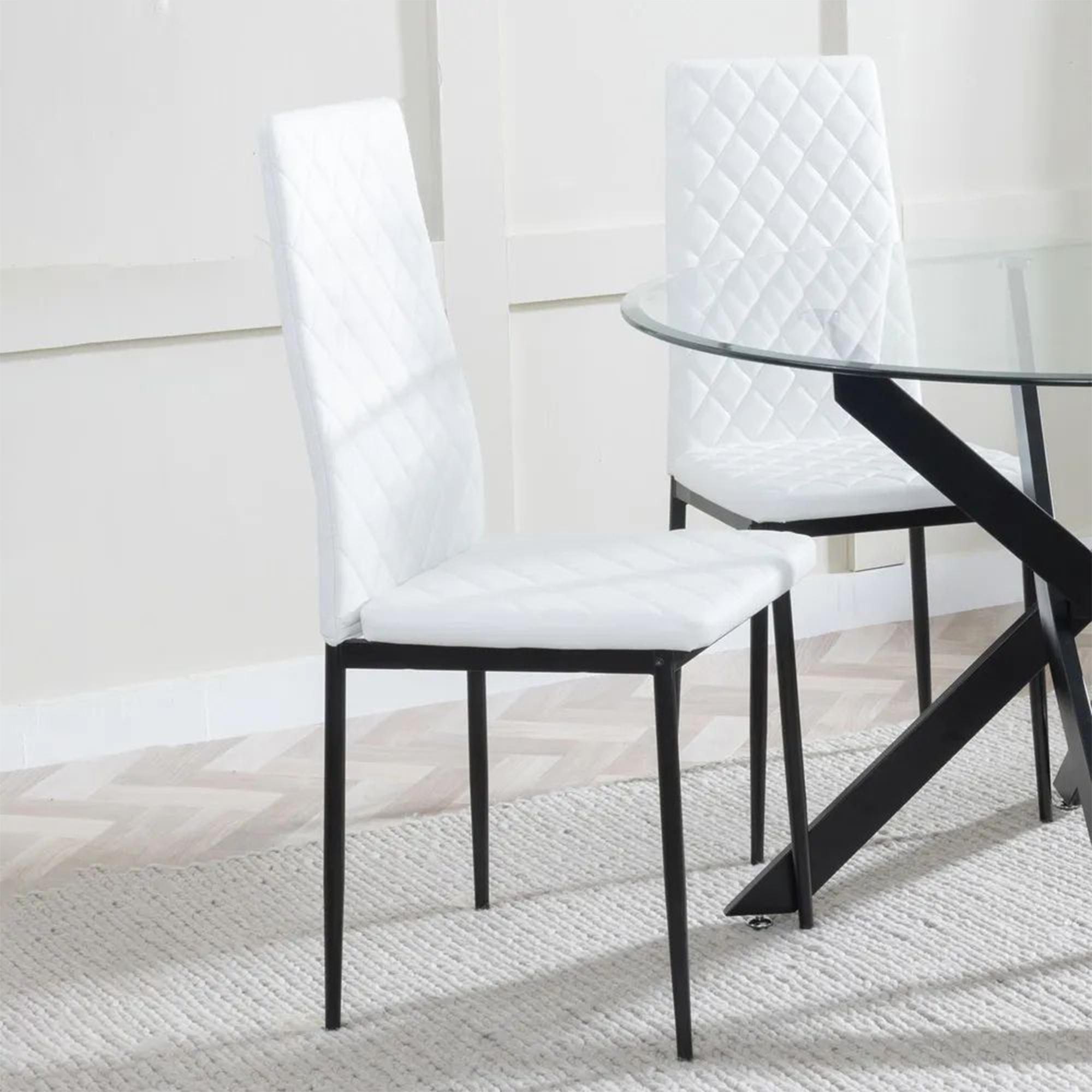 Product photograph of Camilla Grey Ceramic 4 Seater Dining Set - 4 Metro White Leather Dining Chair With Black Legs from Choice Furniture Superstore.