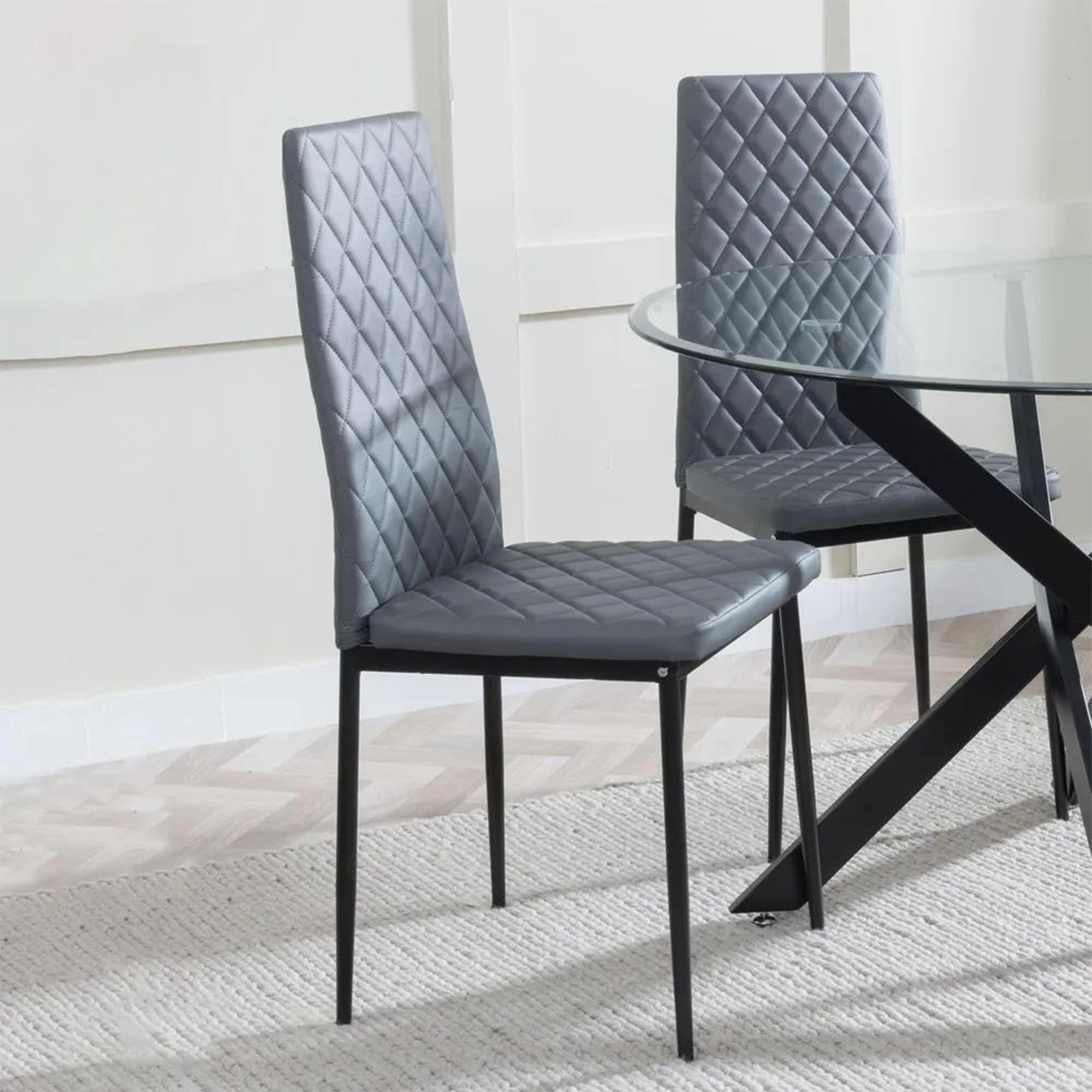 Product photograph of Camilla Grey Ceramic 4 Seater Dining Set - 4 Metro Grey Leather Dining Chair With Black Legs from Choice Furniture Superstore.