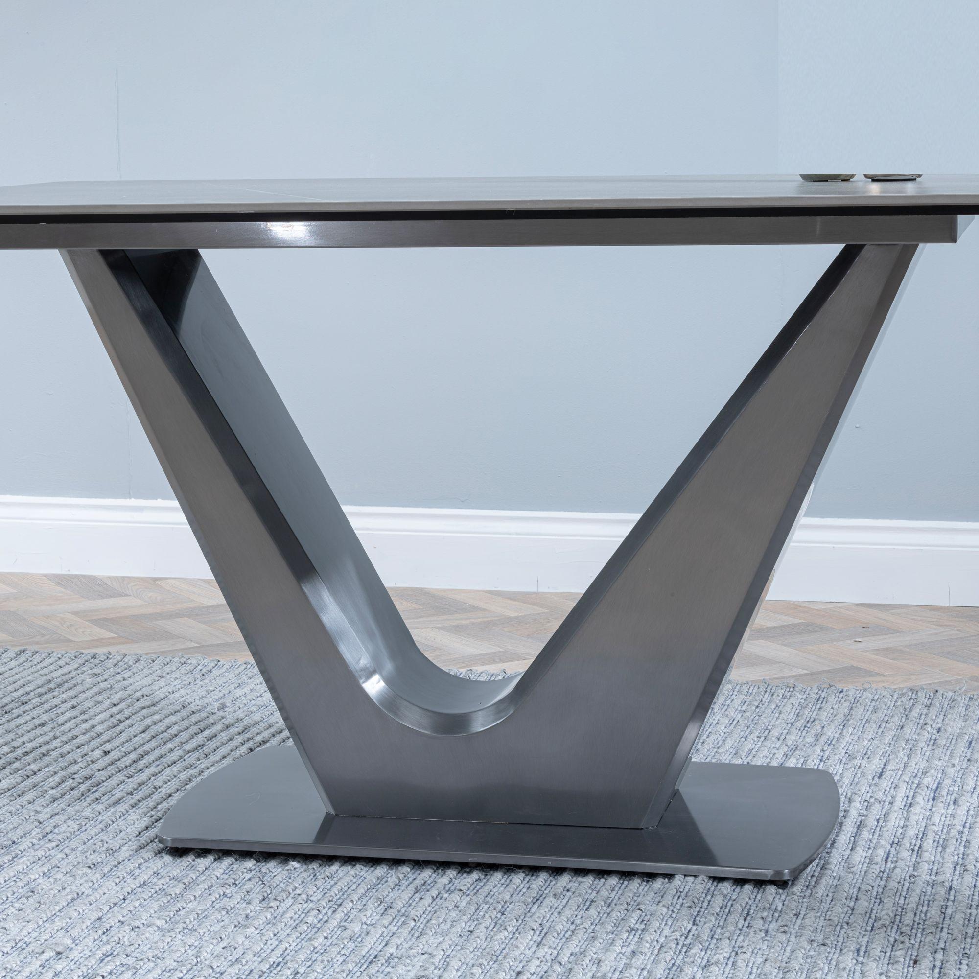 Product photograph of Camilla Grey Ceramic 4 Seater Dining Set - 4 Metro Black Leather Dining Chair With Black Legs from Choice Furniture Superstore.