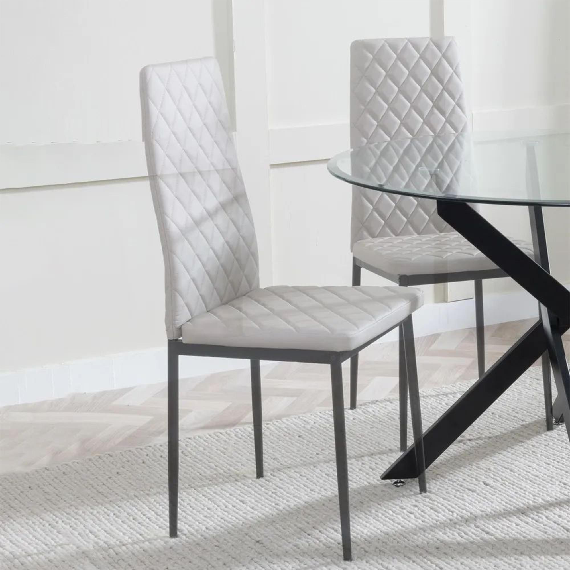 Product photograph of Camilla Grey Ceramic 4 Seater Dining Set - 4 Metro Beige Leather Dining Chair With Black Legs from Choice Furniture Superstore.