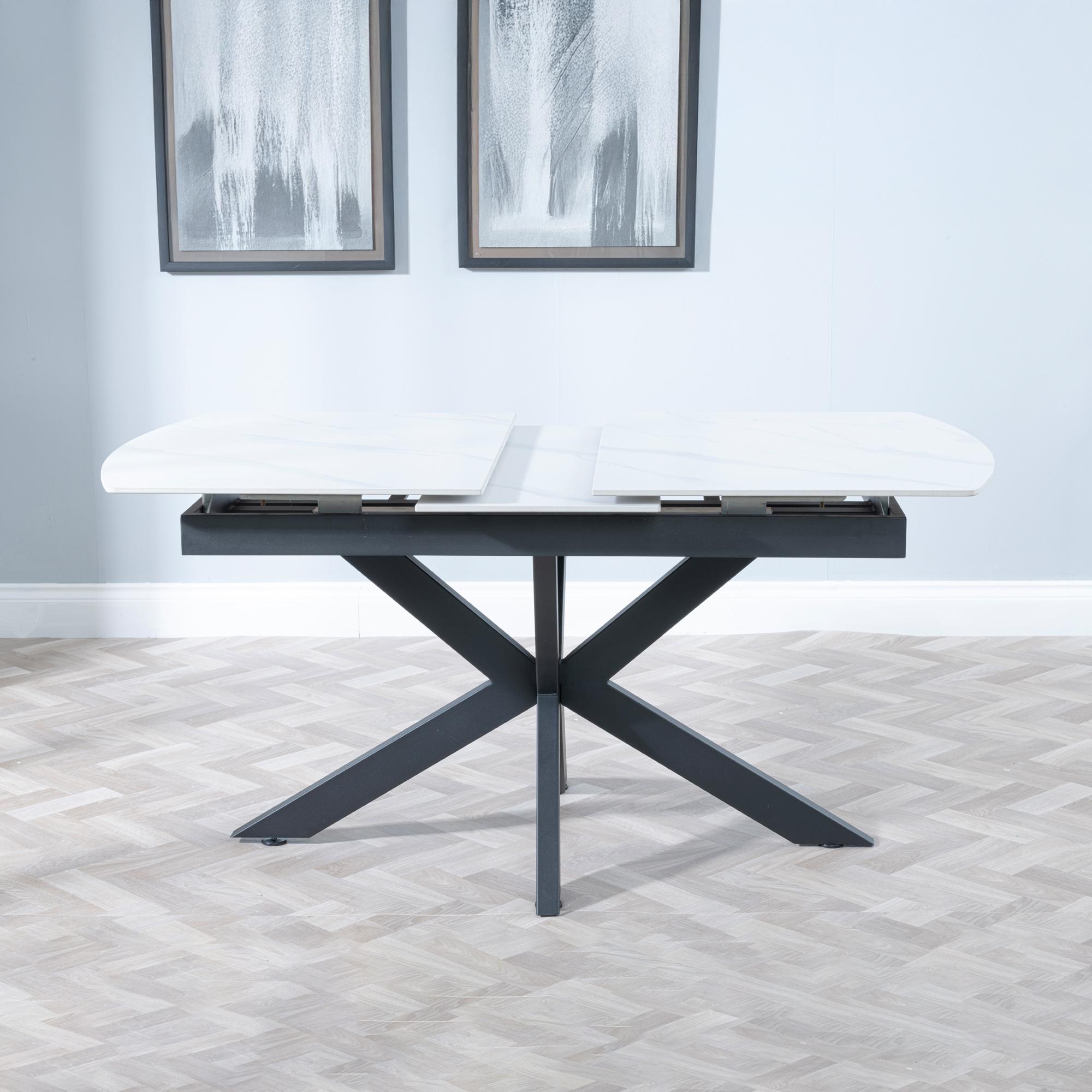 Product photograph of Bari White Ceramic Extending Dining Set - Corona Brown Fabric Dining Chair from Choice Furniture Superstore.
