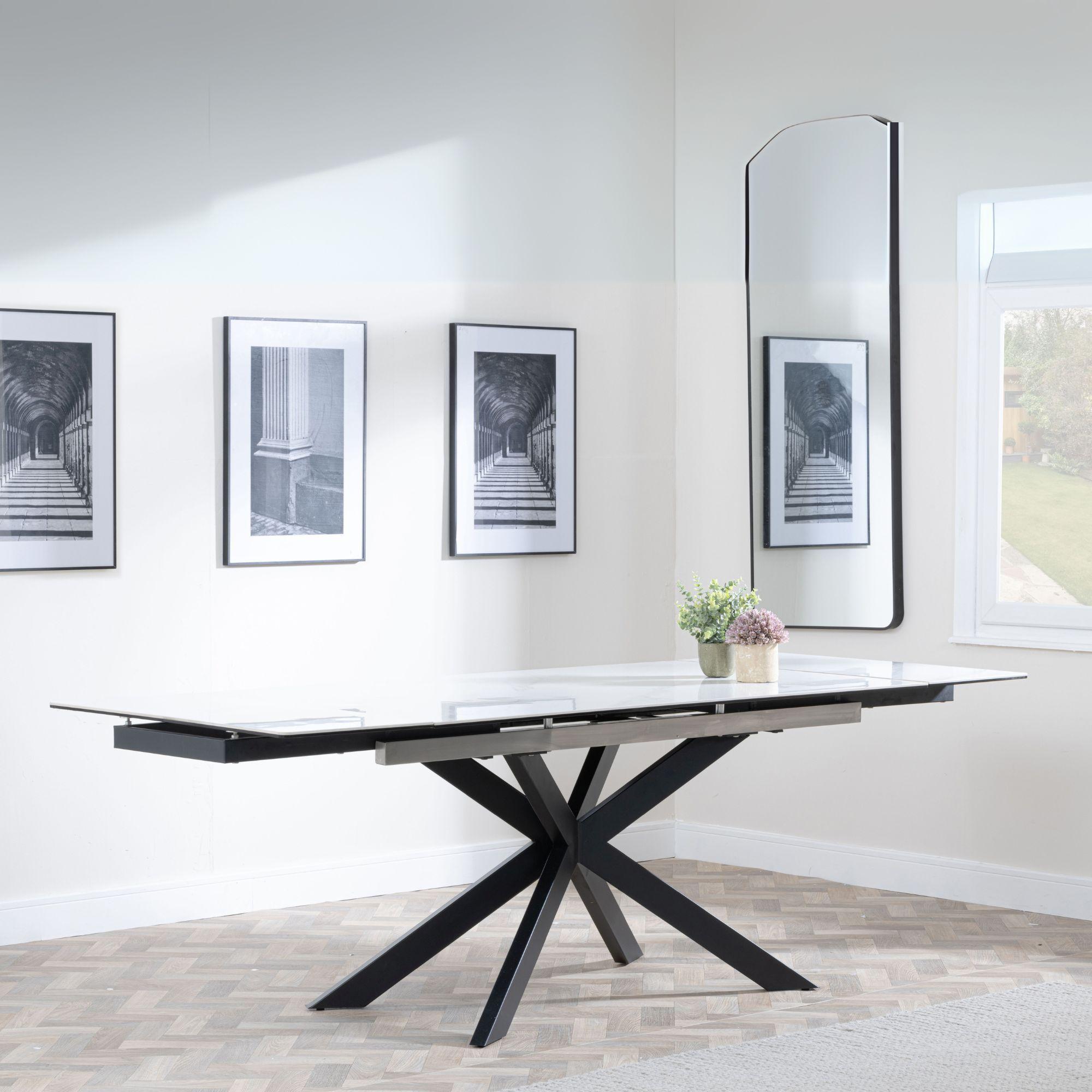 Product photograph of Sutton White Ceramic Extending Dining Set - Kiefer Grey Boucle Fabric Dining Chair from Choice Furniture Superstore.