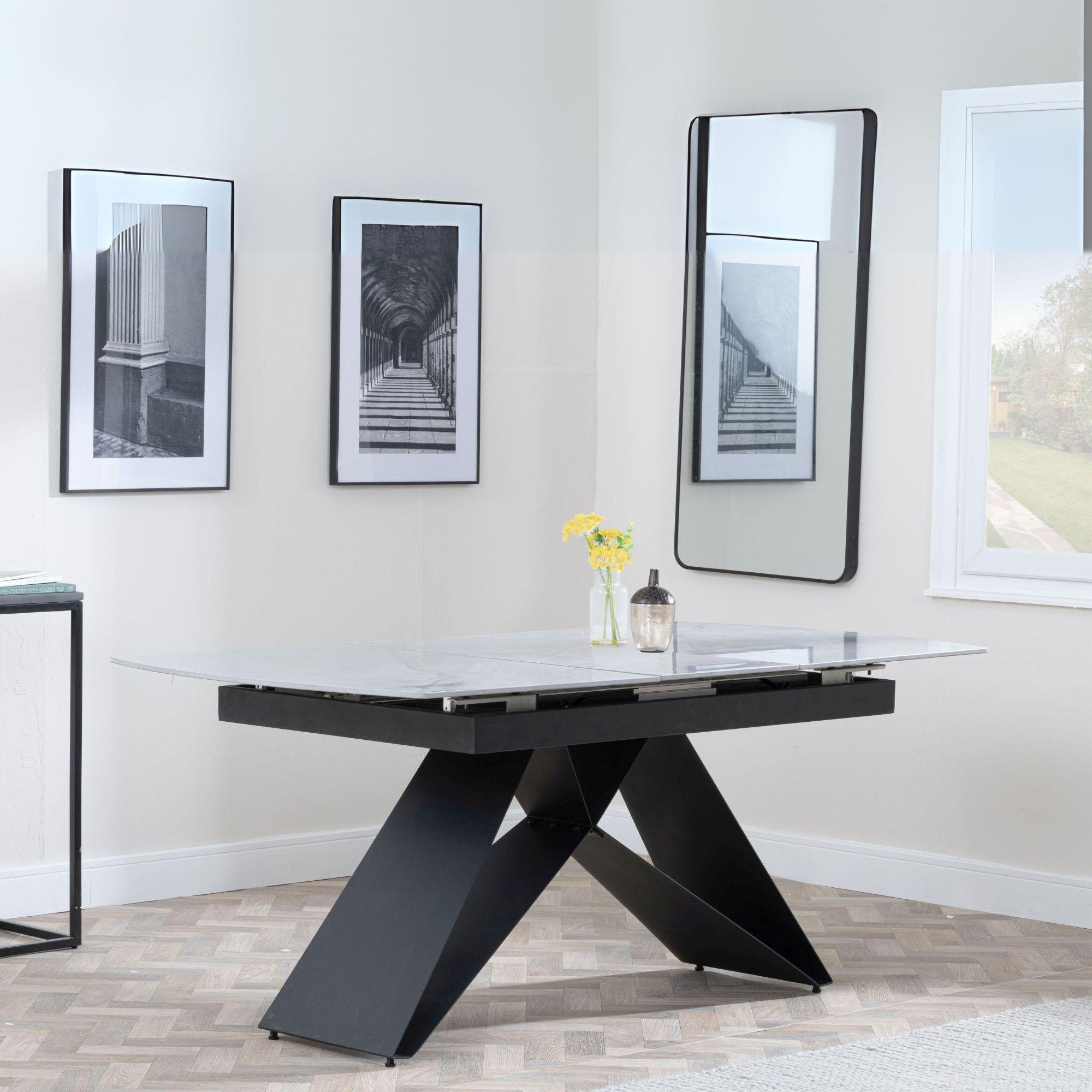 Product photograph of Westin Grey Ceramic Extending Dining Set - Boden Orange Fabric Swivel Dining Chair from Choice Furniture Superstore.