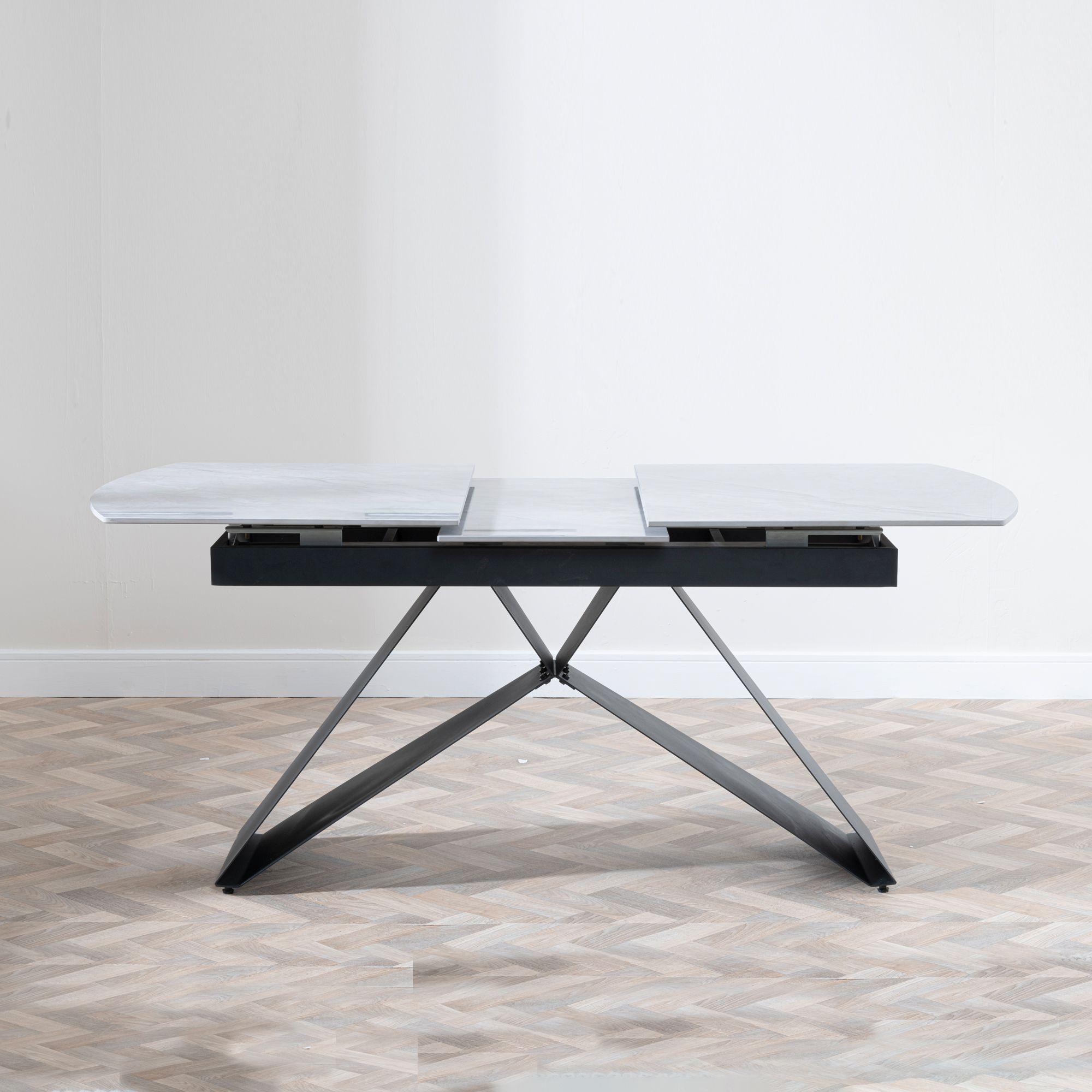 Product photograph of Westin Grey Ceramic Extending Dining Set - Peyton Green Fabric Dining Chair from Choice Furniture Superstore.