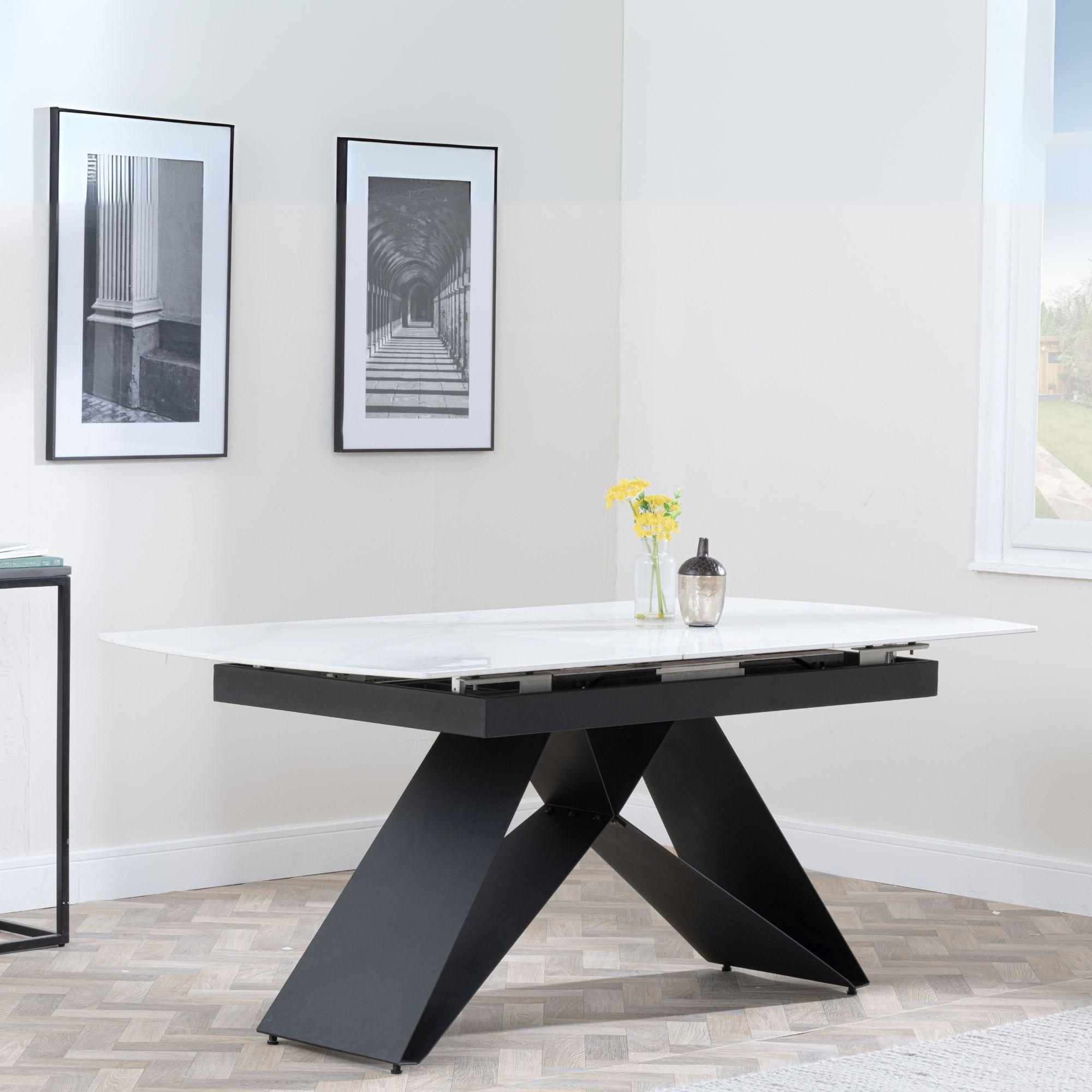 Product photograph of Westin White Ceramic Extending Dining Set - Boden Green Fabric Swivel Dining Chair from Choice Furniture Superstore.