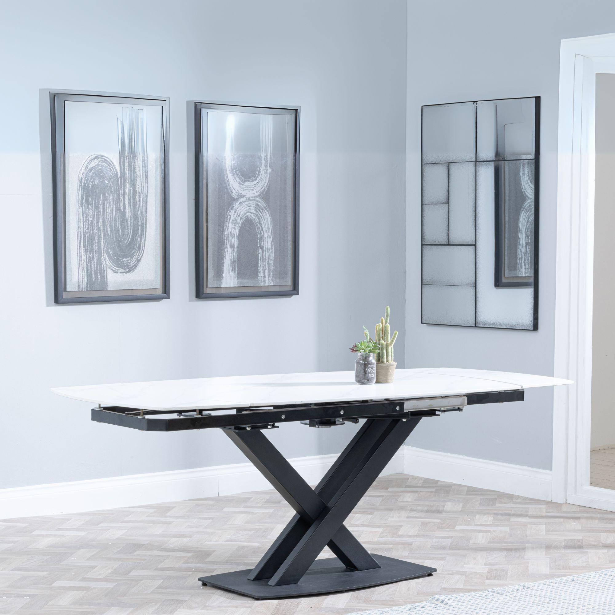 Product photograph of Arctic White Ceramic Swivel Top Extending Dining Set - Darwin Yellow Fabric Dining Chair from Choice Furniture Superstore.