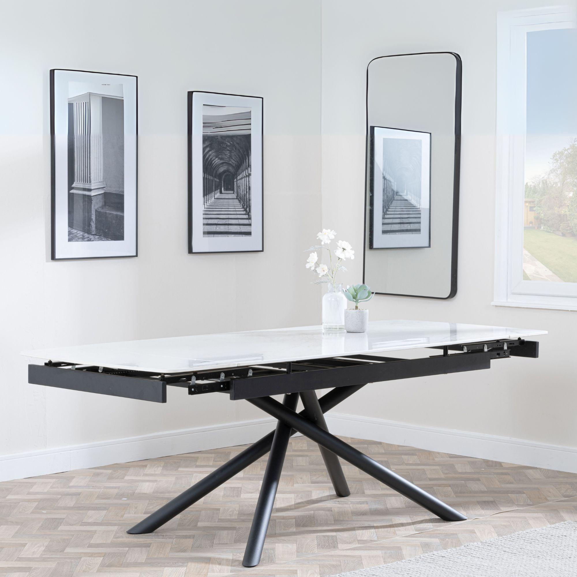 Product photograph of Apollo White Ceramic Extending Dining Set - Darwin Green Fabric Dining Chair from Choice Furniture Superstore.