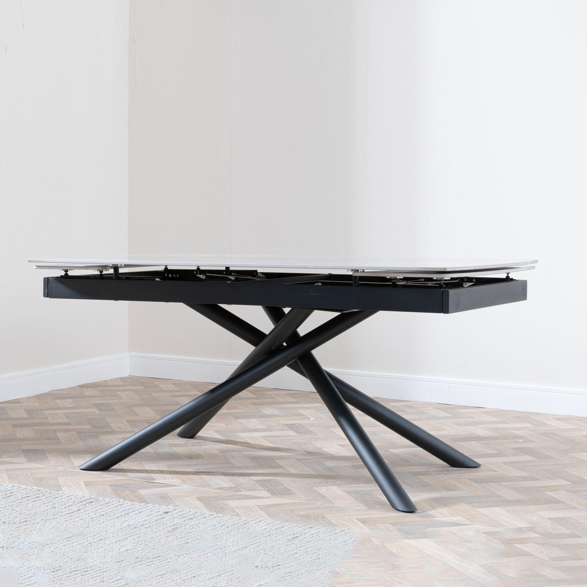Product photograph of Apollo White Ceramic Extending Dining Set - Darwin Green Fabric Dining Chair from Choice Furniture Superstore.