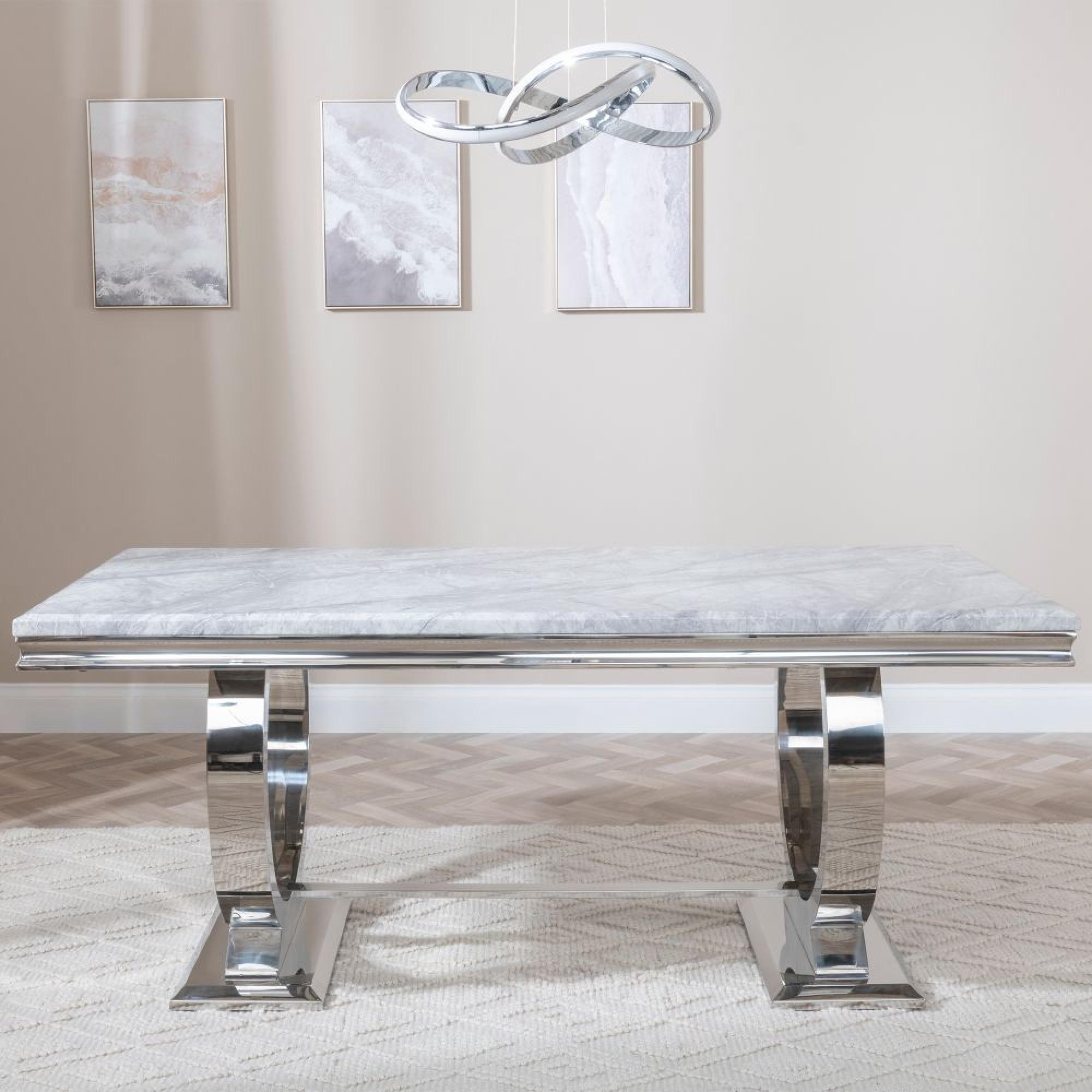 Product photograph of Glacier Grey Marble And Chrome Dining Set - Jamison Grey Faux Leather Dining Chair from Choice Furniture Superstore.