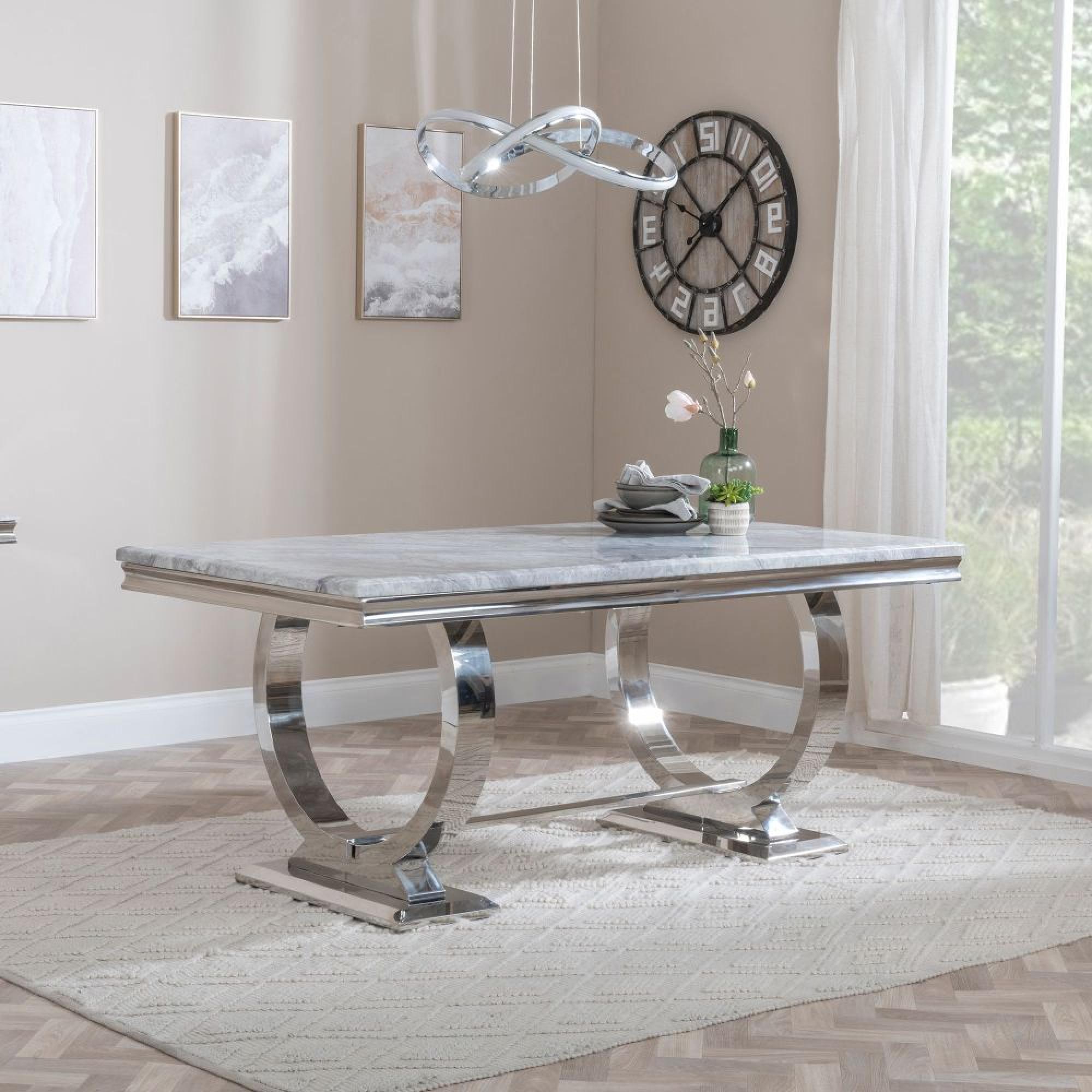 Product photograph of Glacier Grey Marble And Chrome Dining Set - Roma Grey Faux Leather Dining Chair from Choice Furniture Superstore.