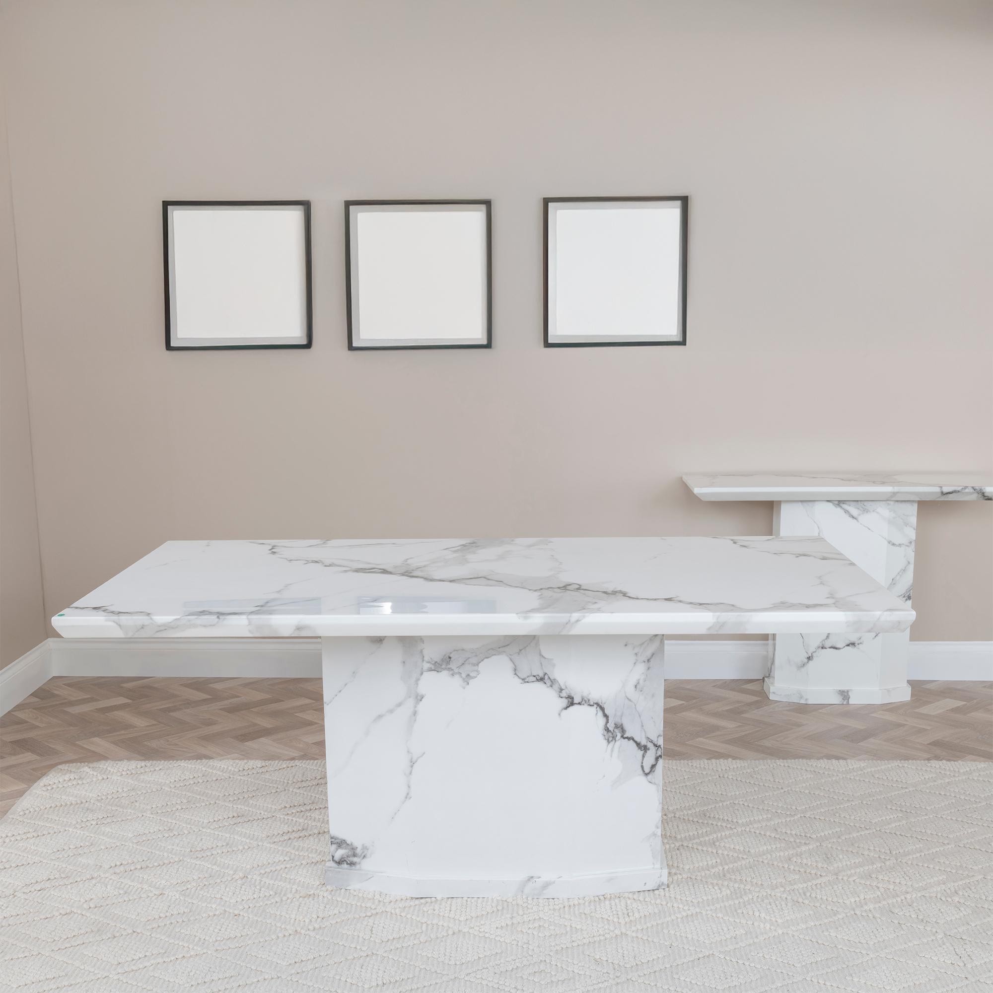 Product photograph of Naples White Marble Dining Set - Cadiz White Leather Dining Chair from Choice Furniture Superstore.