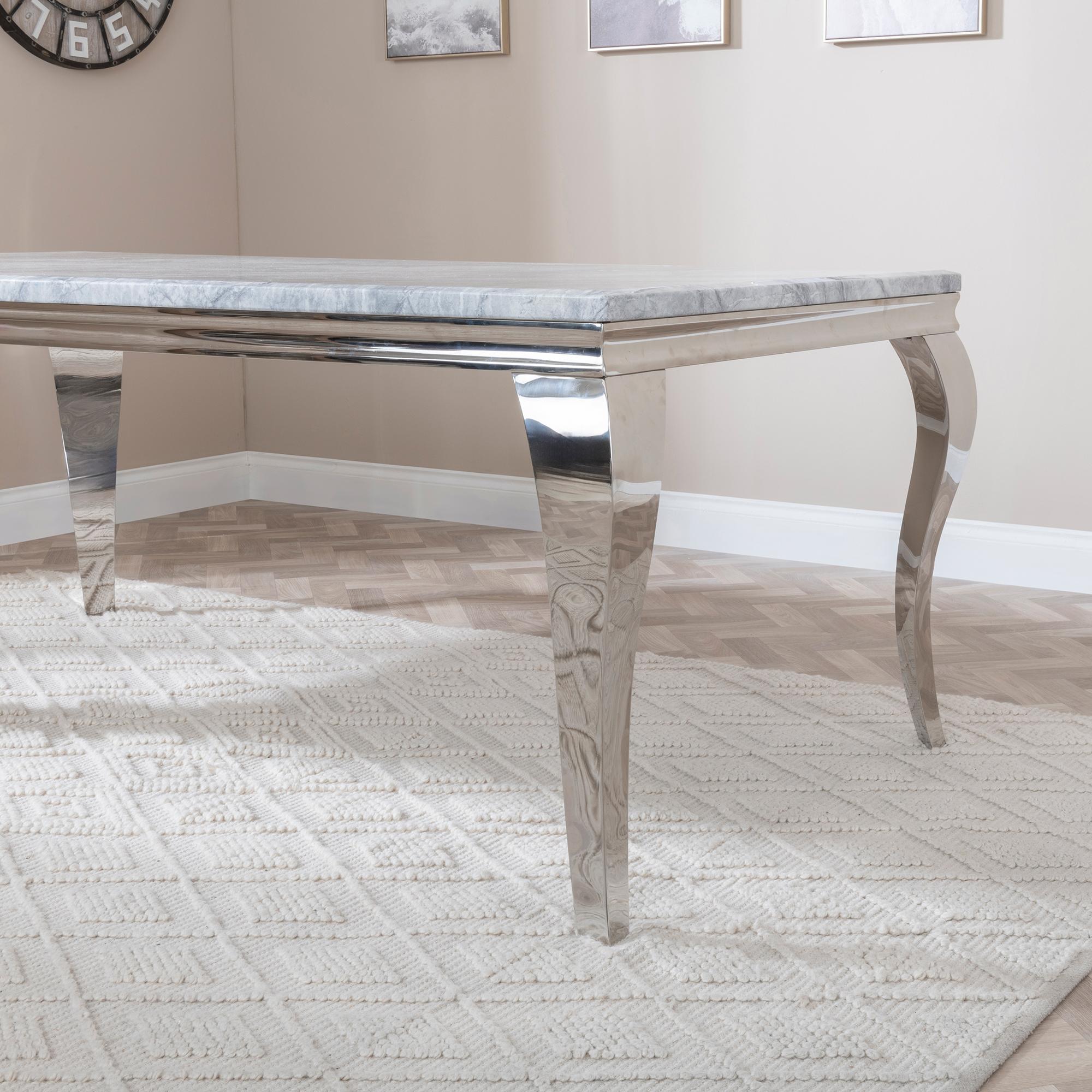 Product photograph of Louis Grey Marble And Chrome Dining Set - Roma Grey Faux Leather Dining Chair from Choice Furniture Superstore.