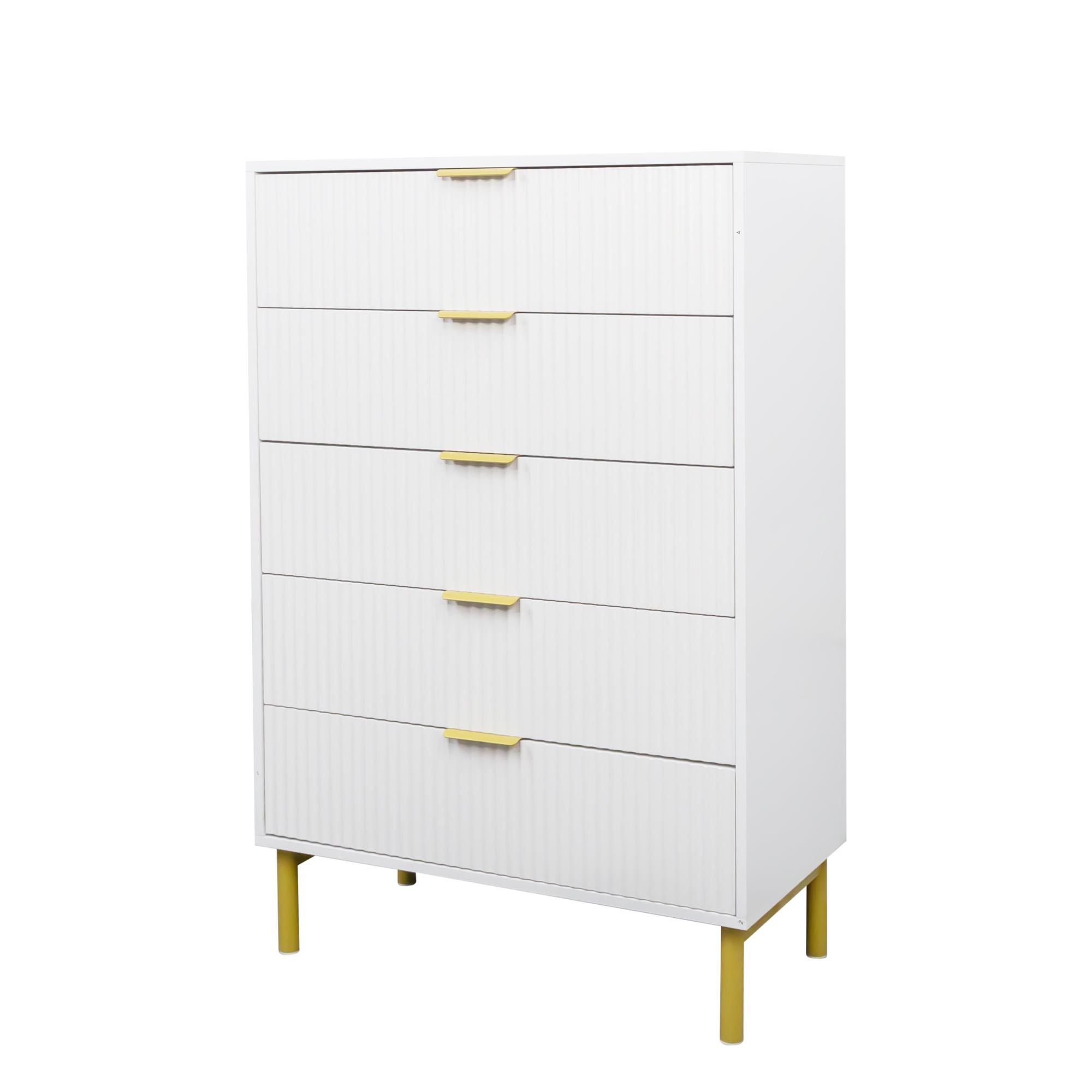 Product photograph of Ridged White And Gold 5 Drawer Chest from Choice Furniture Superstore.