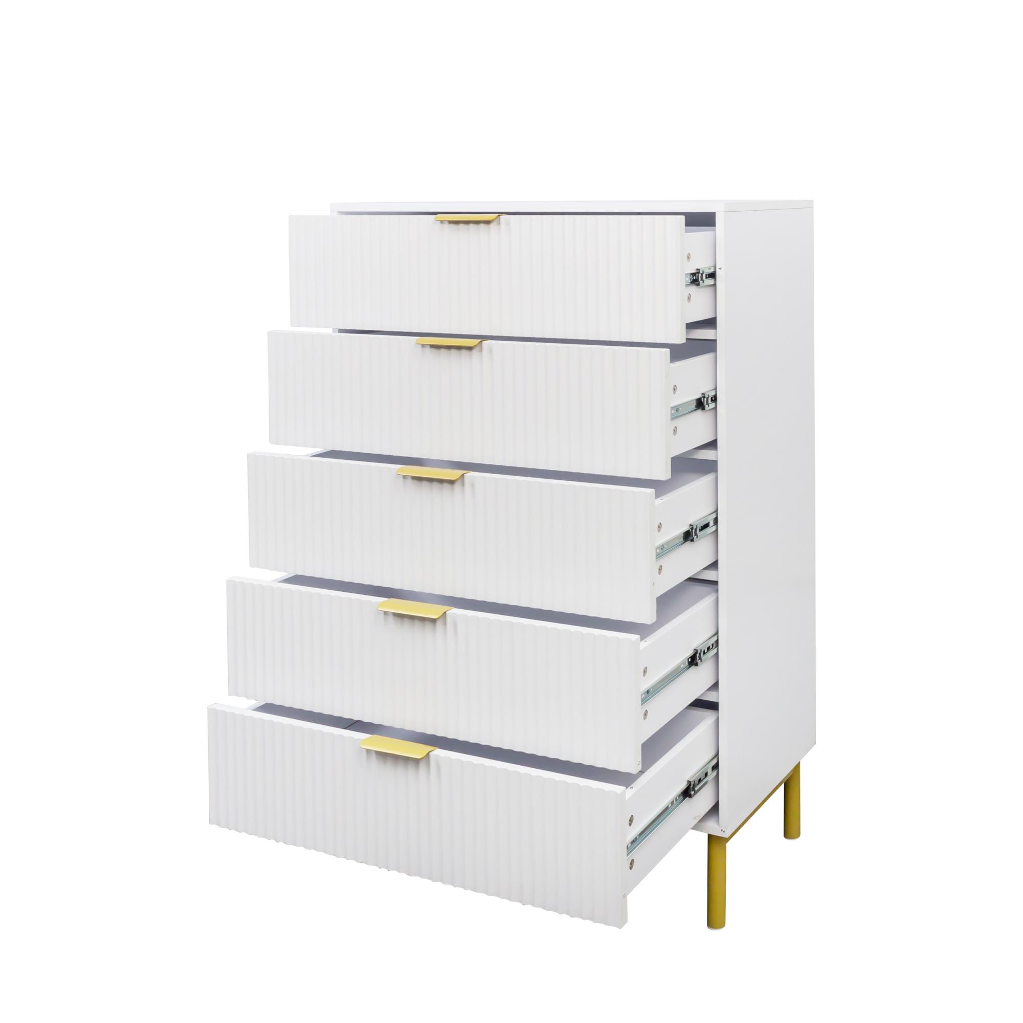 Product photograph of Ridged White And Gold 5 Drawer Chest from Choice Furniture Superstore.