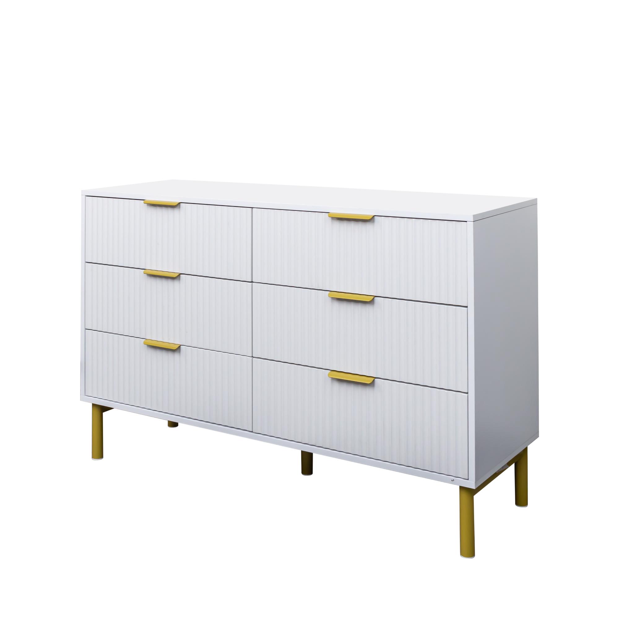 Product photograph of Ridged White And Gold 6 Drawer Wide Chest from Choice Furniture Superstore.