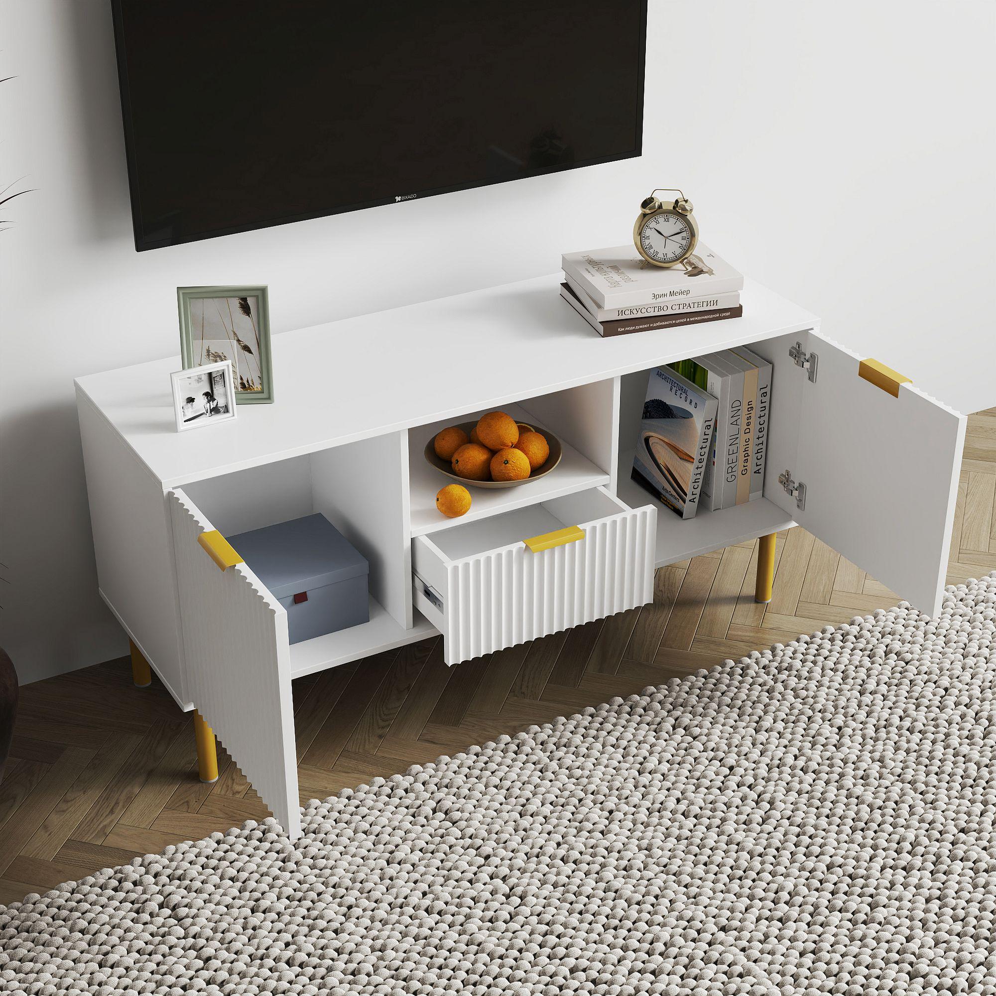 Product photograph of Ridged White And Gold Storage Tv Unit from Choice Furniture Superstore.