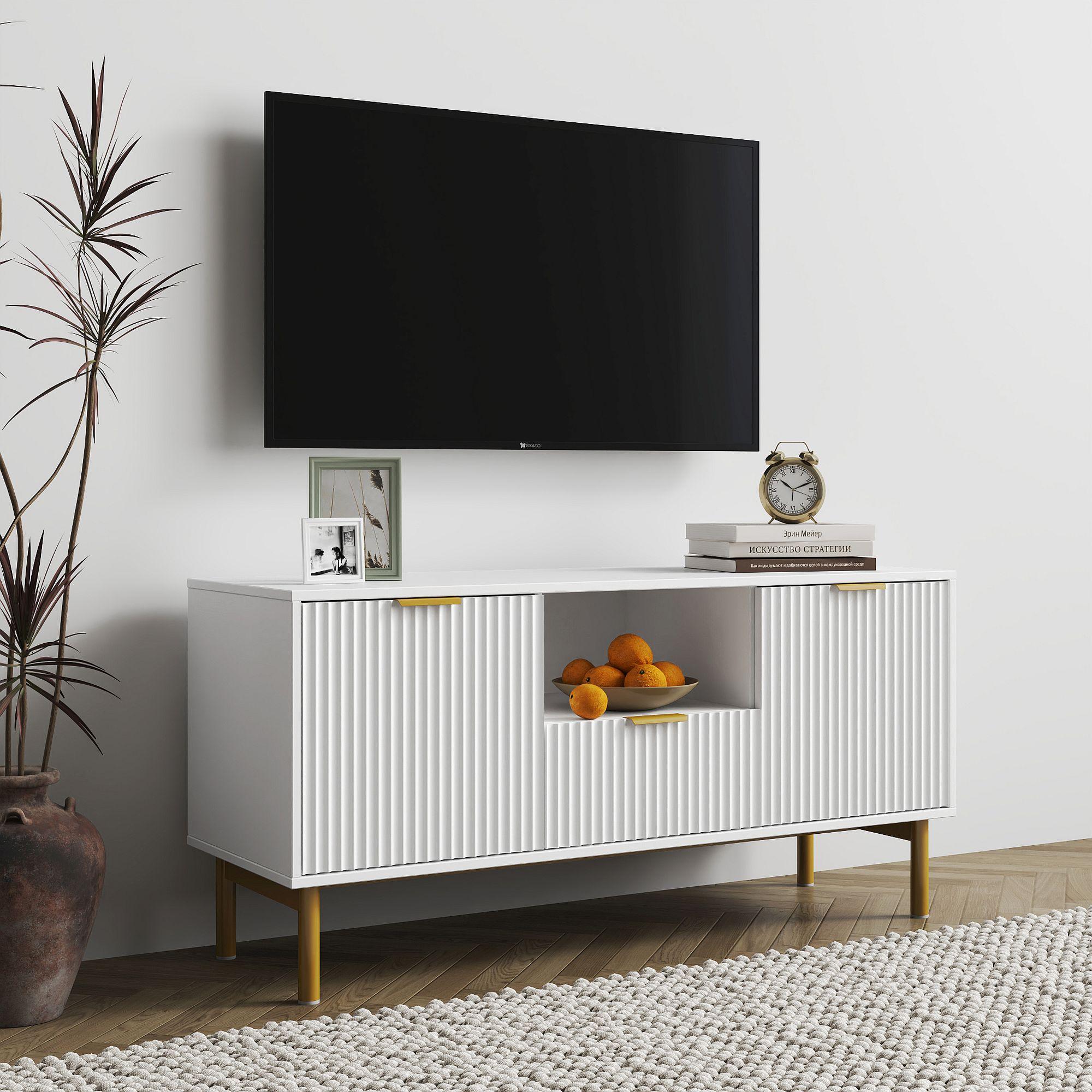 Product photograph of Ridged White And Gold Storage Tv Unit from Choice Furniture Superstore.