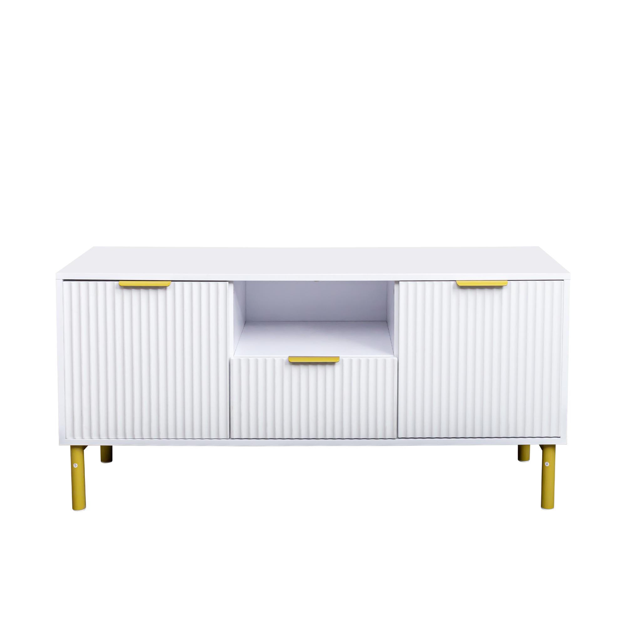 Product photograph of Ridged White And Gold Storage Tv Unit from Choice Furniture Superstore.