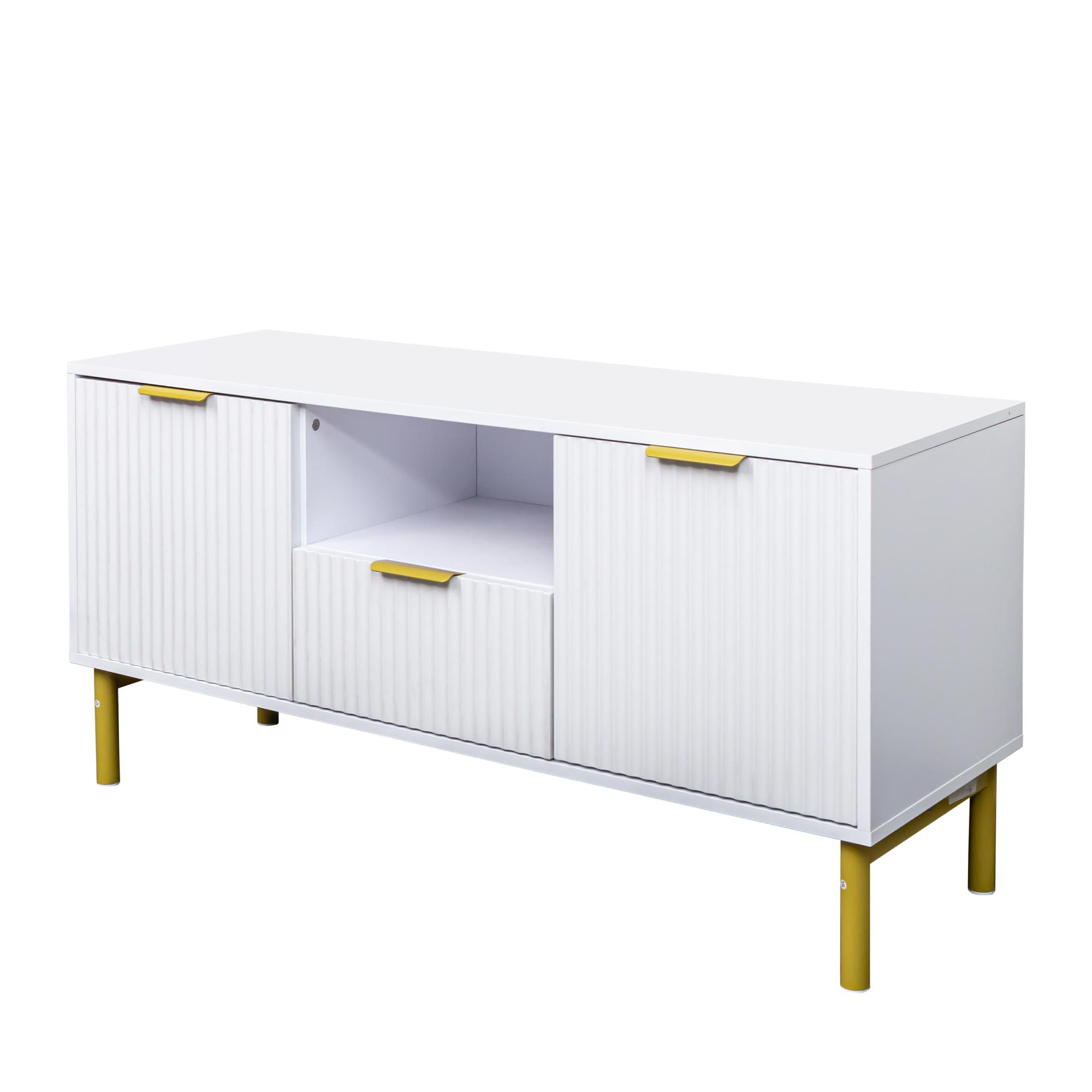Product photograph of Ridged White And Gold Storage Tv Unit from Choice Furniture Superstore.