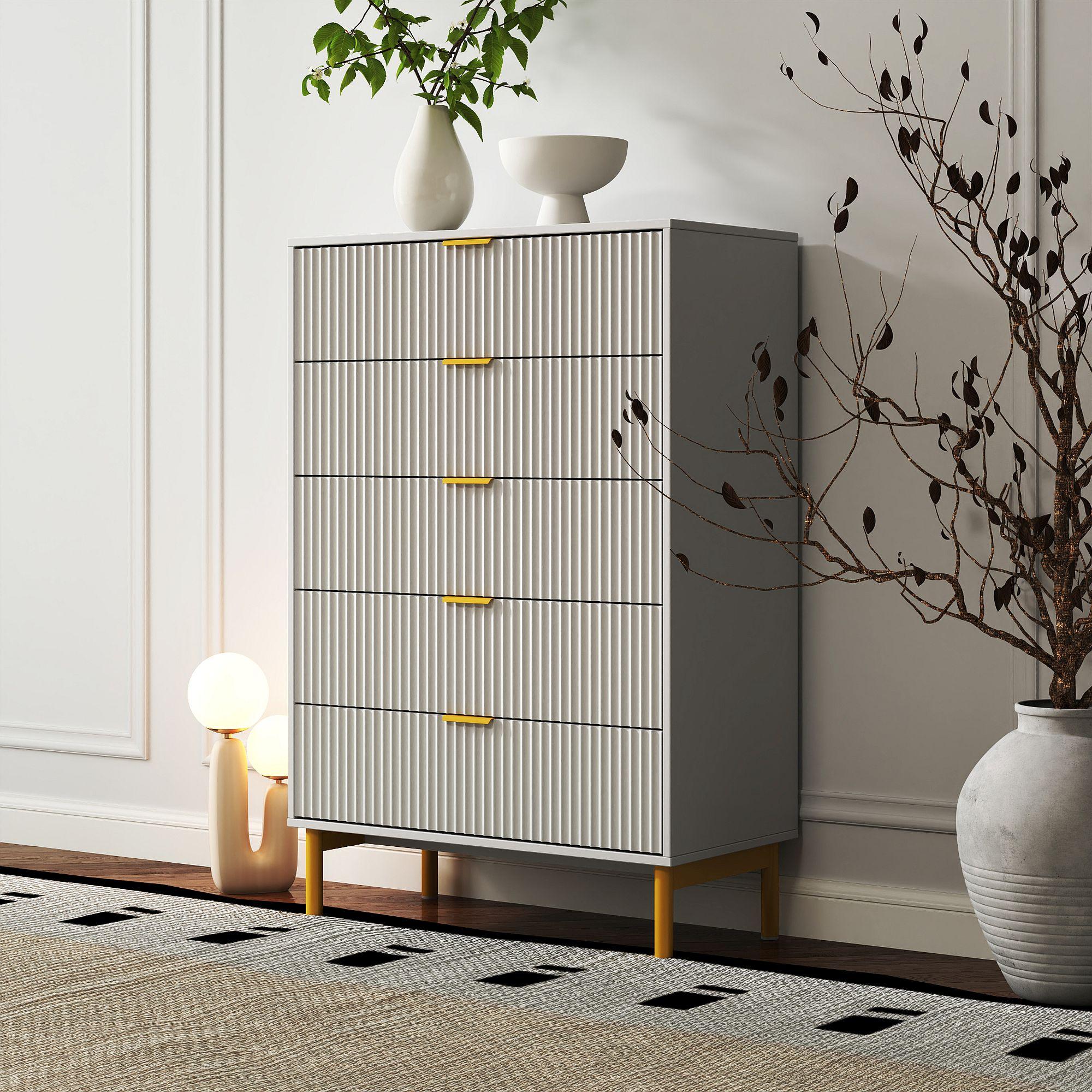 Product photograph of Ridged Grey And Gold 5 Drawer Chest from Choice Furniture Superstore.