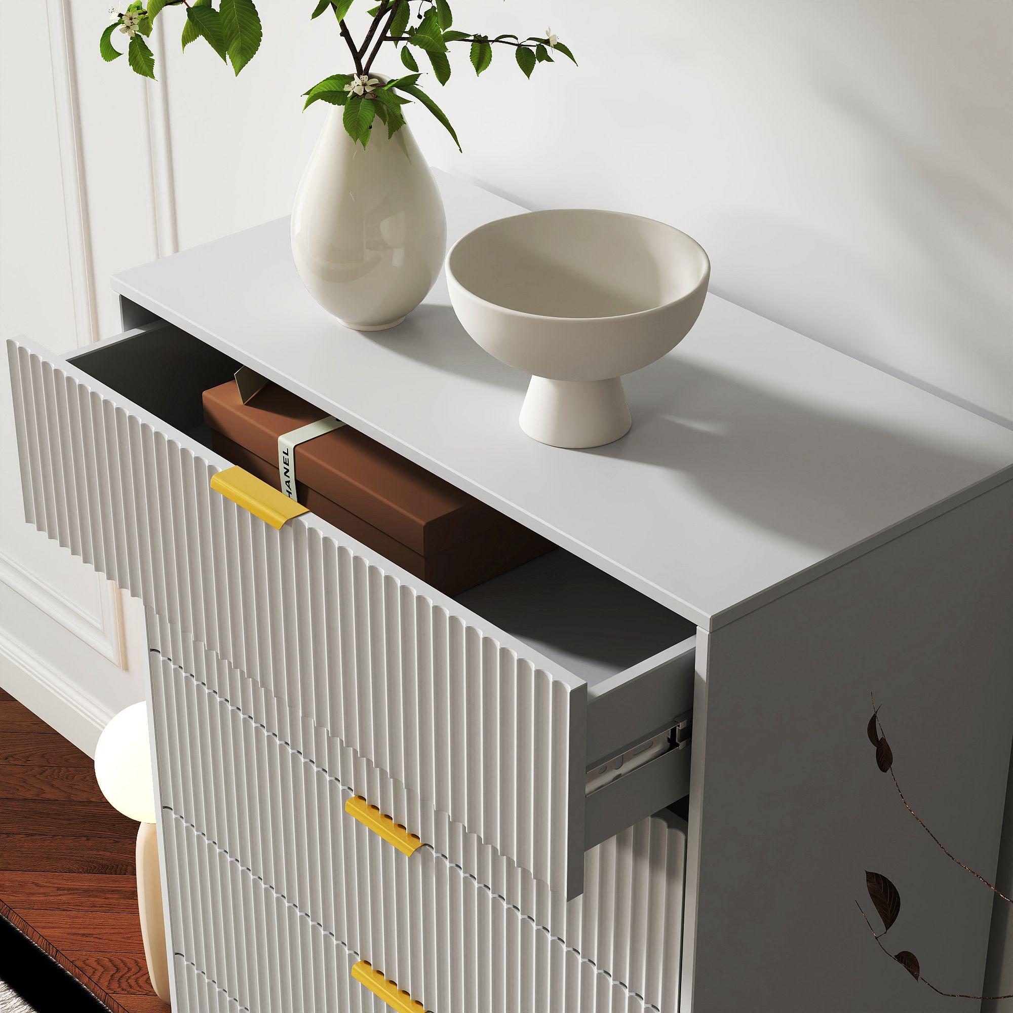 Product photograph of Ridged Grey And Gold 5 Drawer Chest from Choice Furniture Superstore.