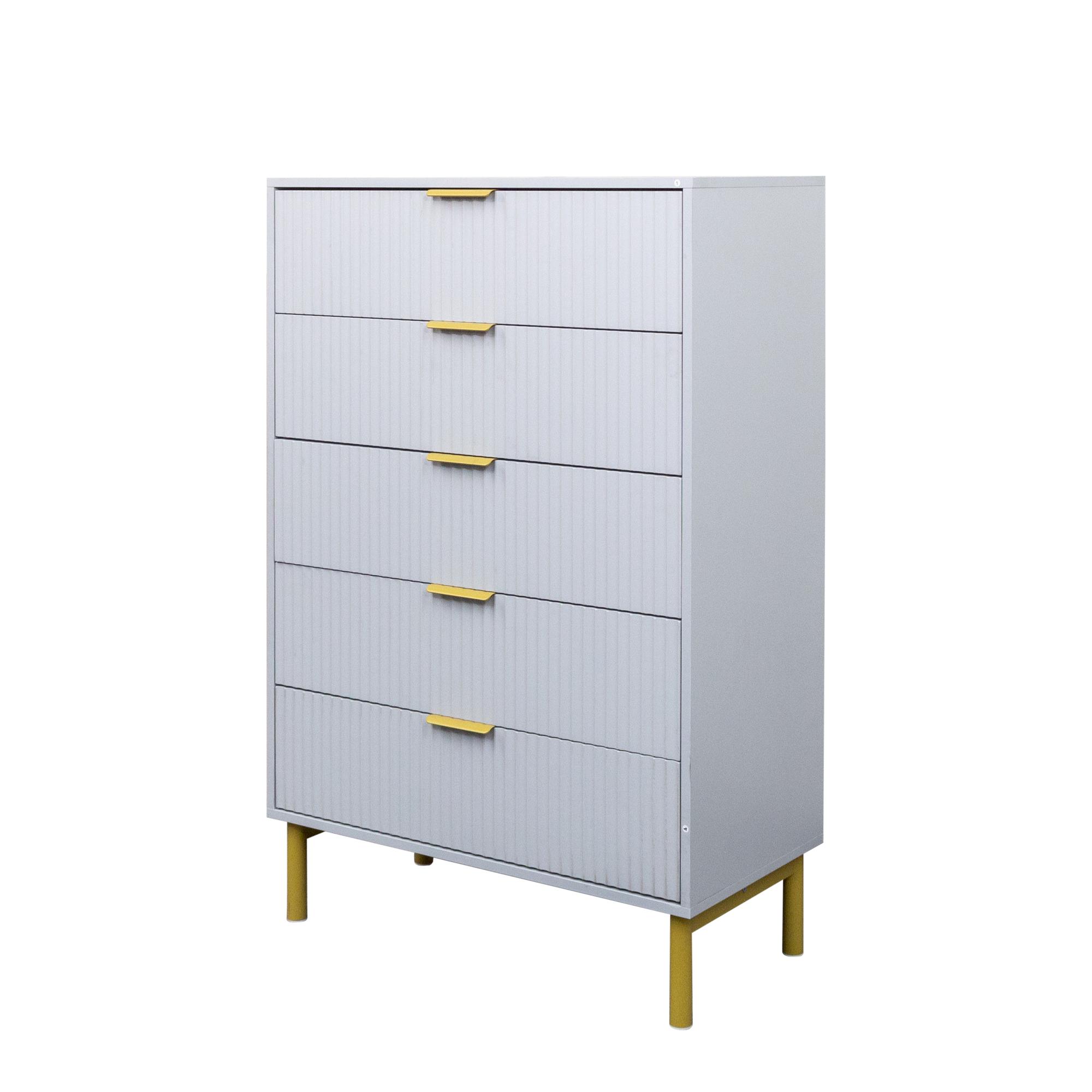 Product photograph of Ridged Grey And Gold 5 Drawer Chest from Choice Furniture Superstore.