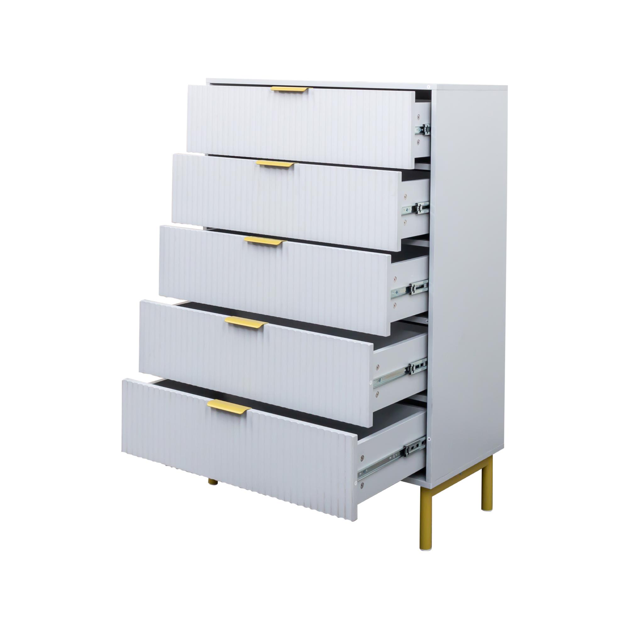 Product photograph of Ridged Grey And Gold 5 Drawer Chest from Choice Furniture Superstore.