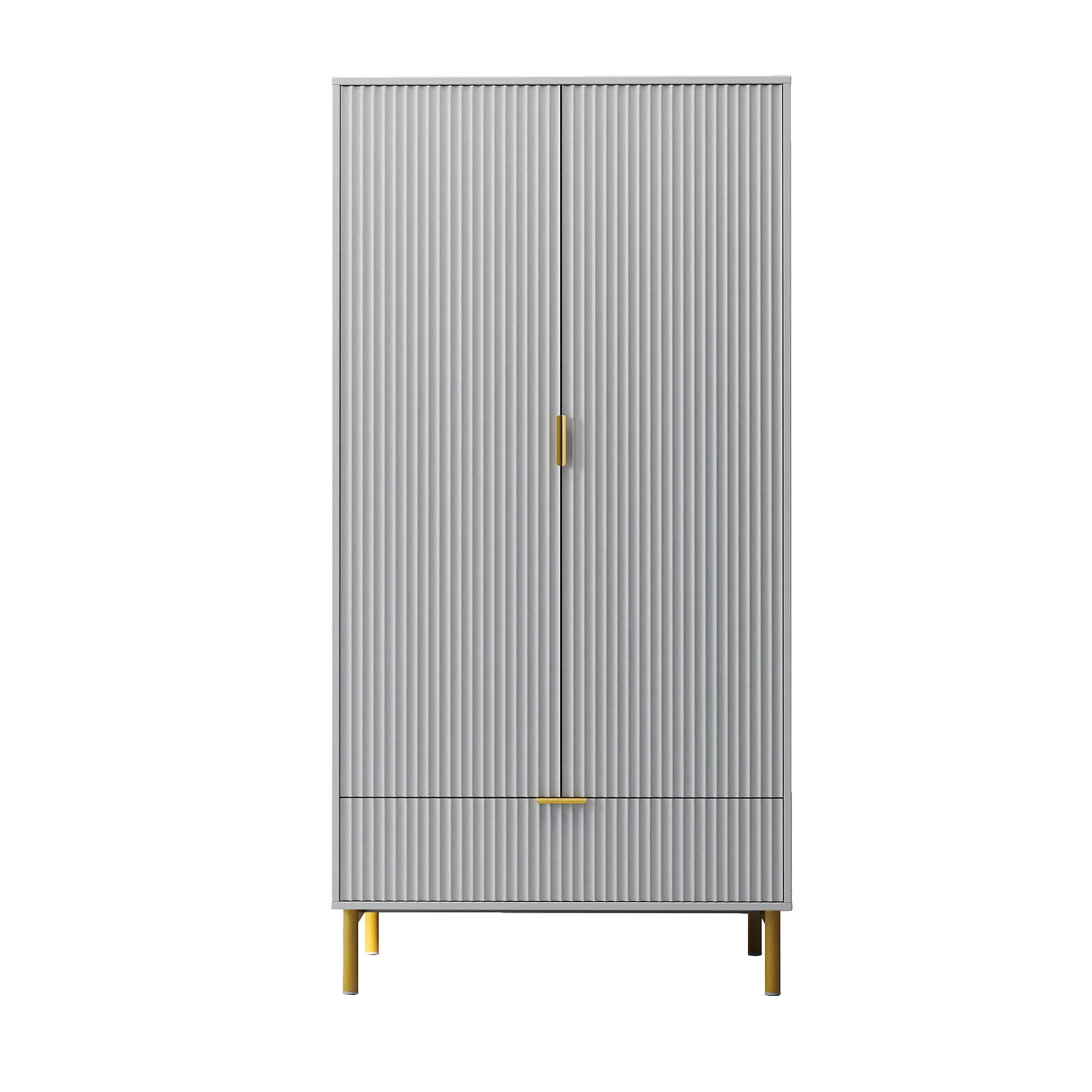 Product photograph of Ridged Grey And Gold 2 Door 1 Drawer Wardrobe from Choice Furniture Superstore.