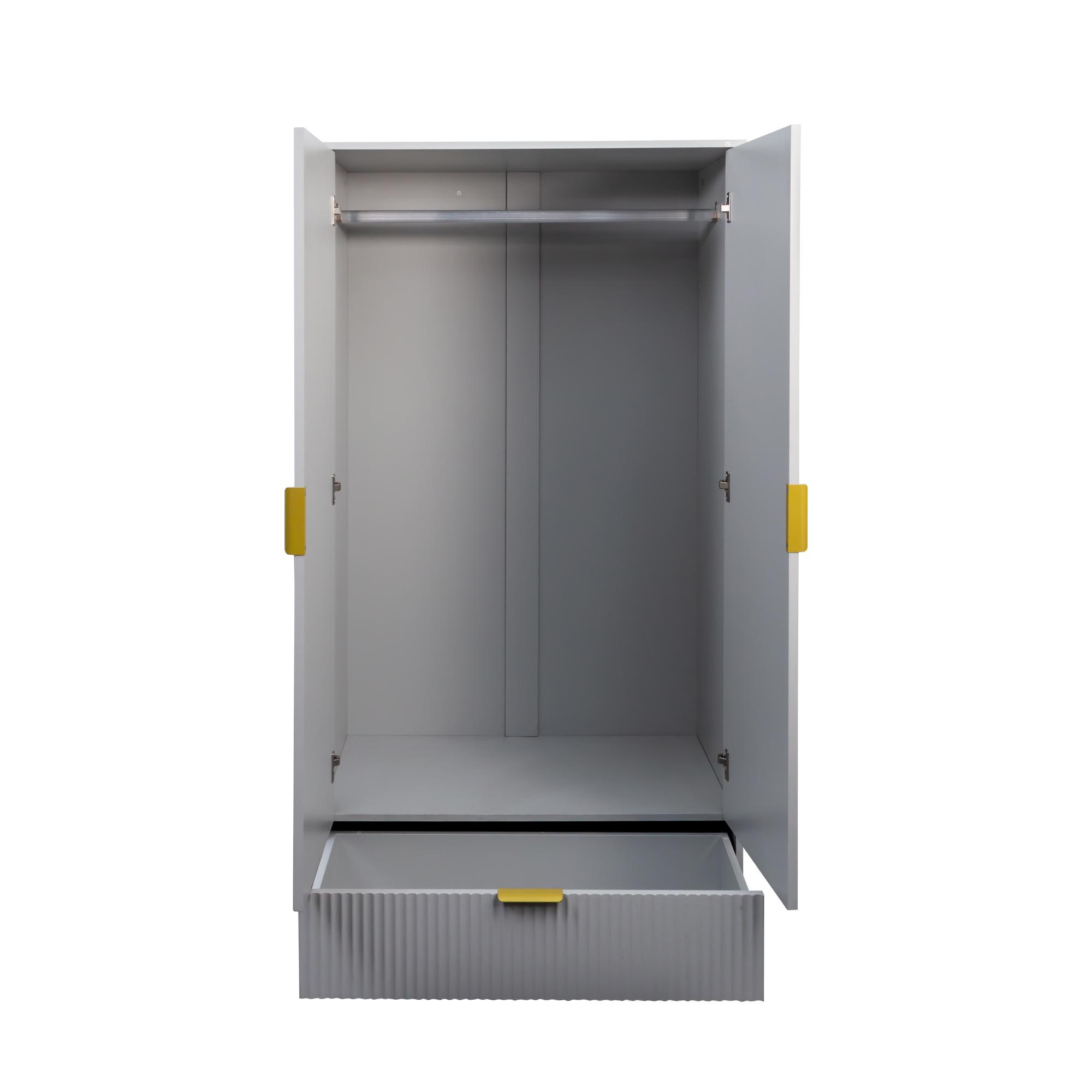 Product photograph of Ridged Grey And Gold 2 Door 1 Drawer Wardrobe from Choice Furniture Superstore.